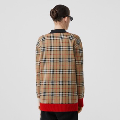 burberry vintage check detail merino wool sweater
