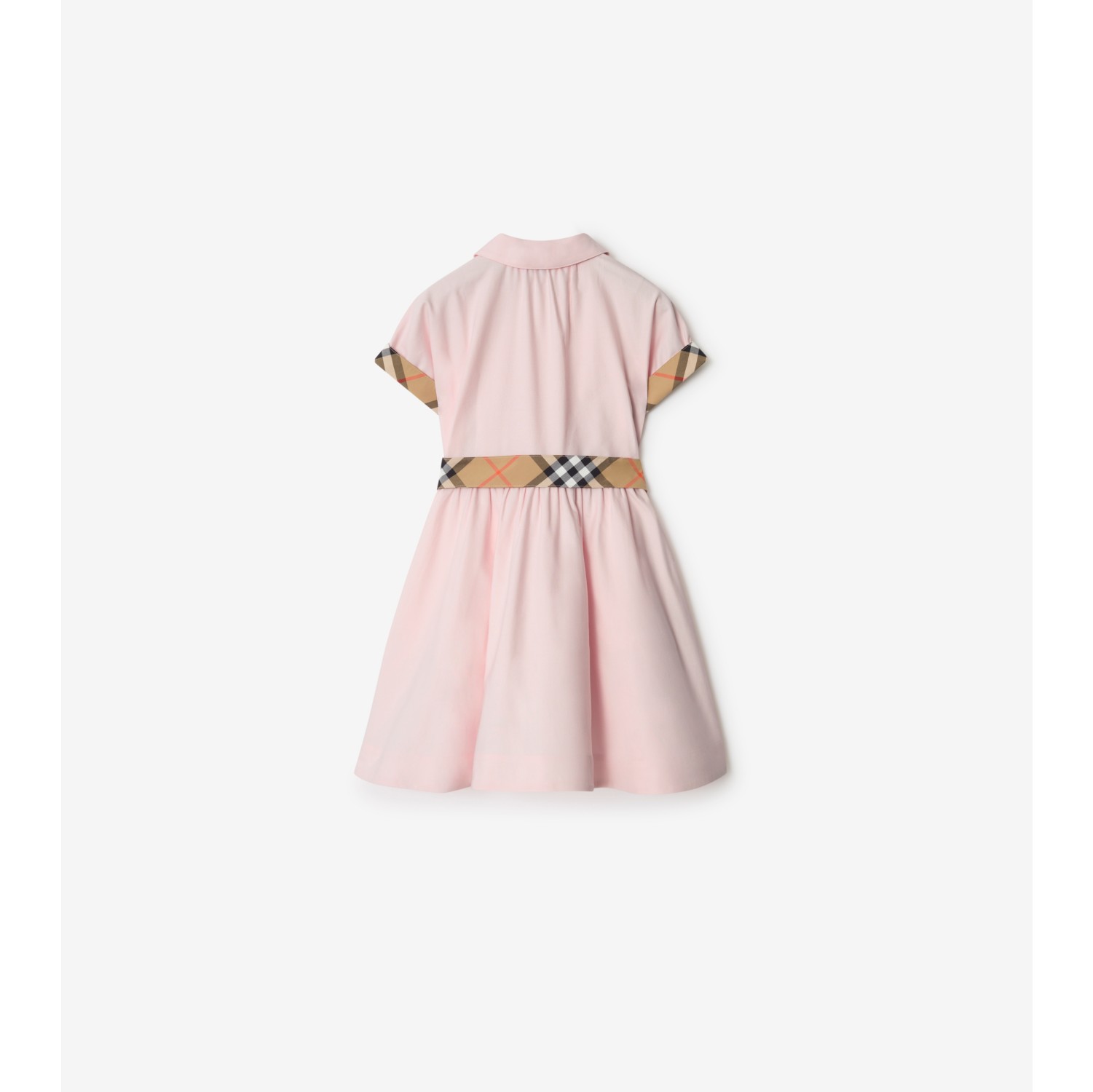 Check Trim Cotton Shirt Dress