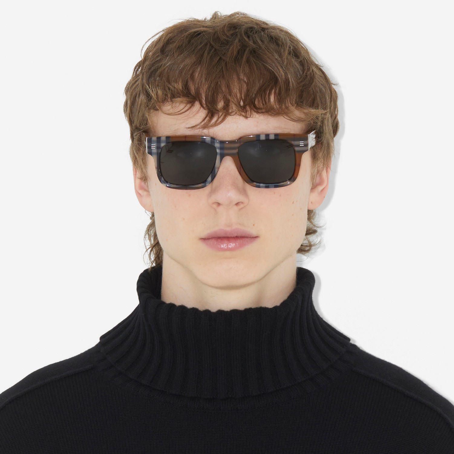 Check Square Frame Sunglasses in Birch Brown - Men | Burberry® Official