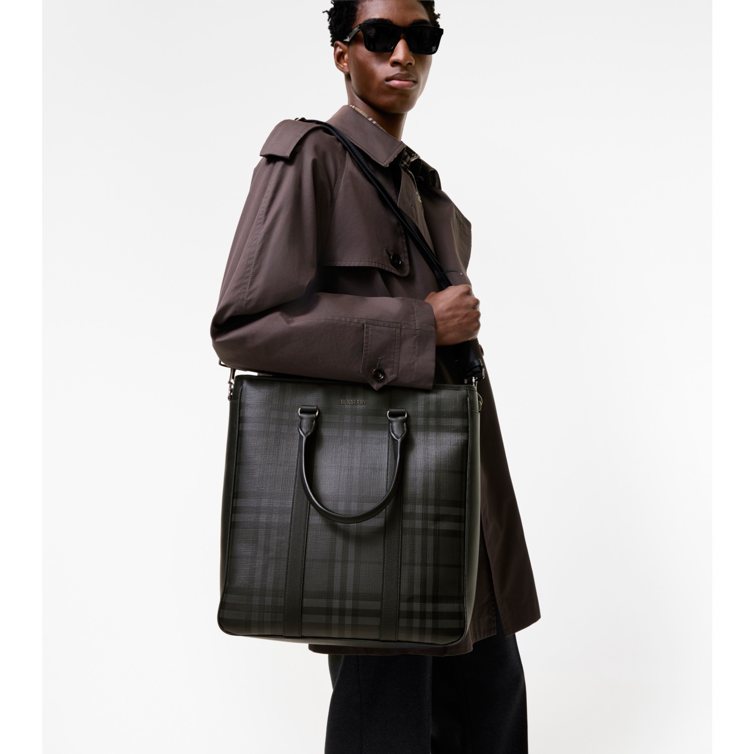 City Check North South Tote in Iron grey - Men, Technical, Cotton | Burberry® Official