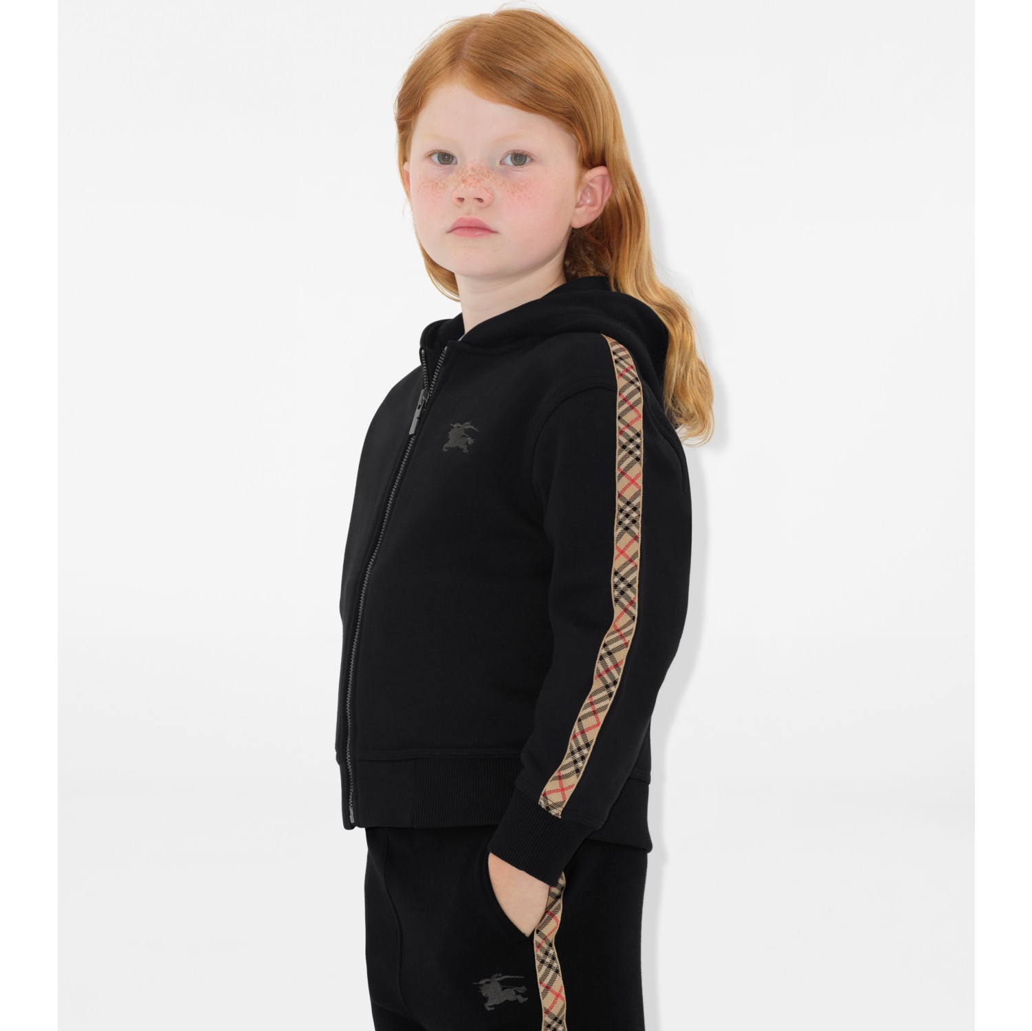 Hoodie zippé en coton avec Check