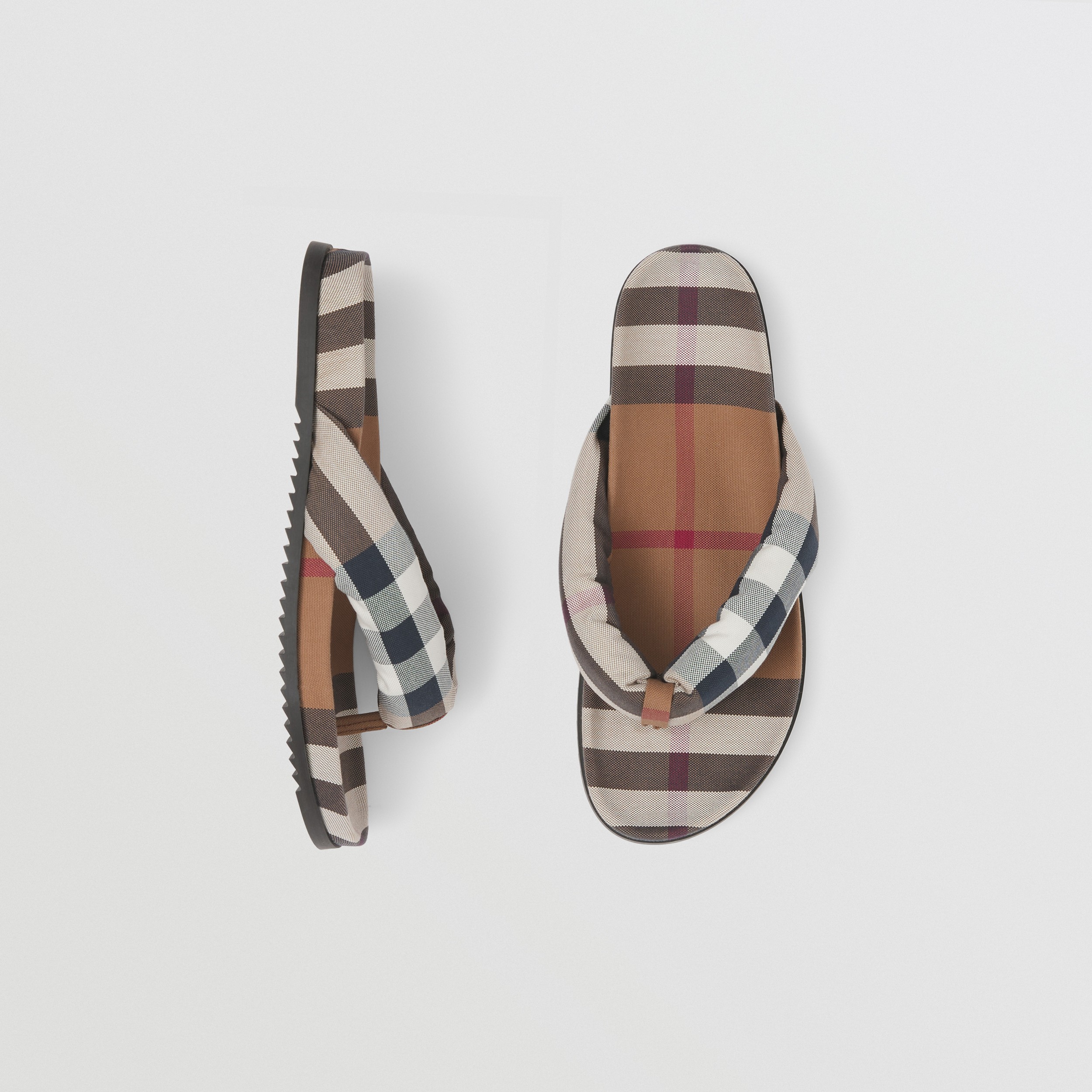 Exaggerated Check Cotton Sandals in Birch Brown - Men | Burberry® Official - 1