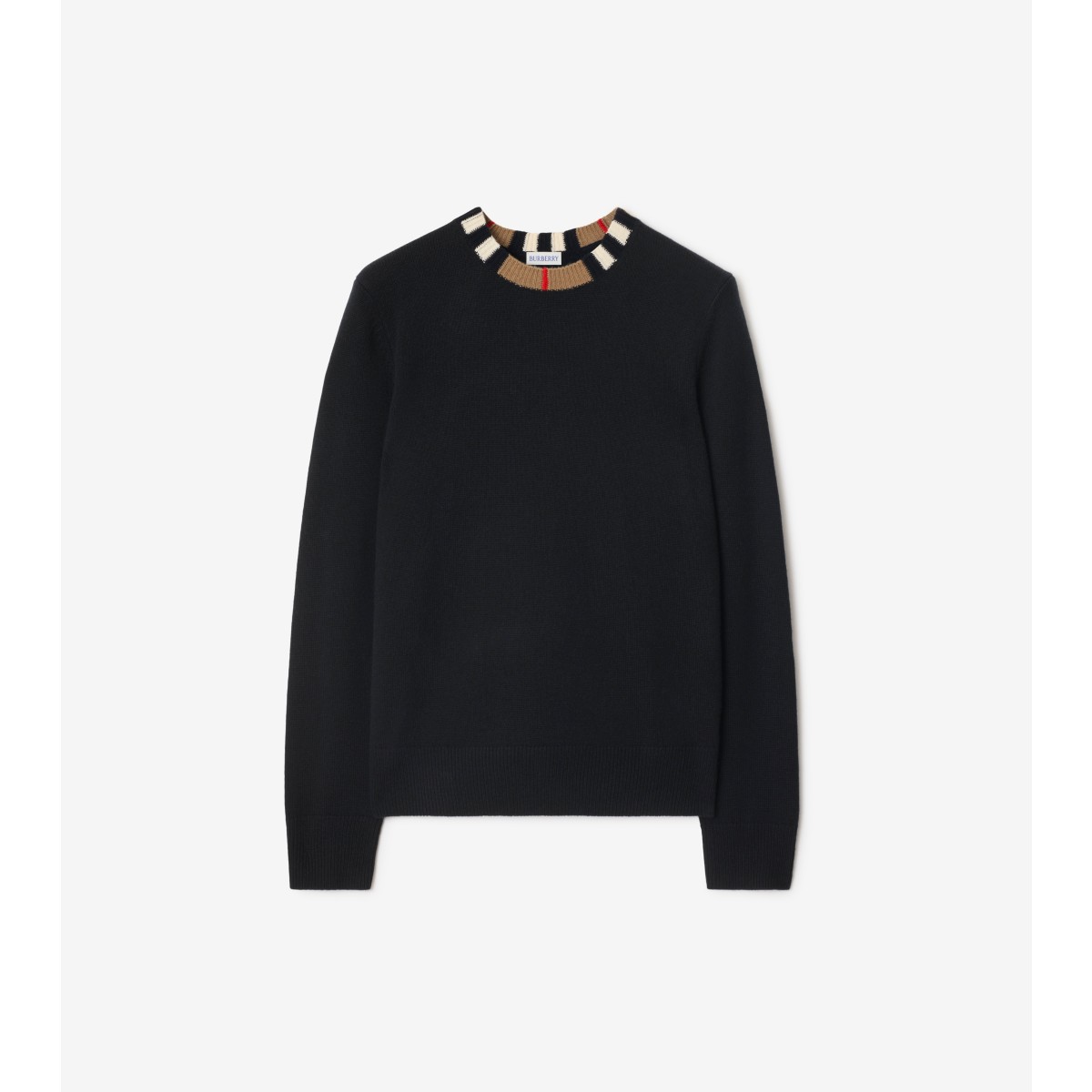 Burberry Icon Stripe Trim Wool Cashmere Sweater In Black