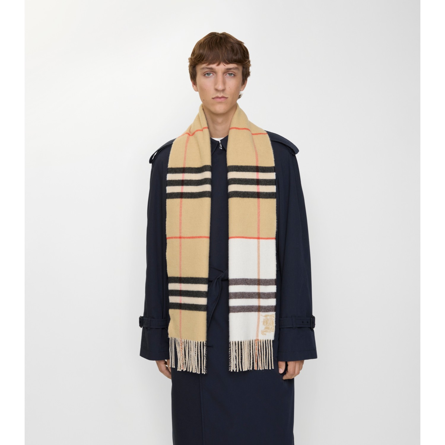 Contrast Check Cashmere Scarf - thumbnail 5