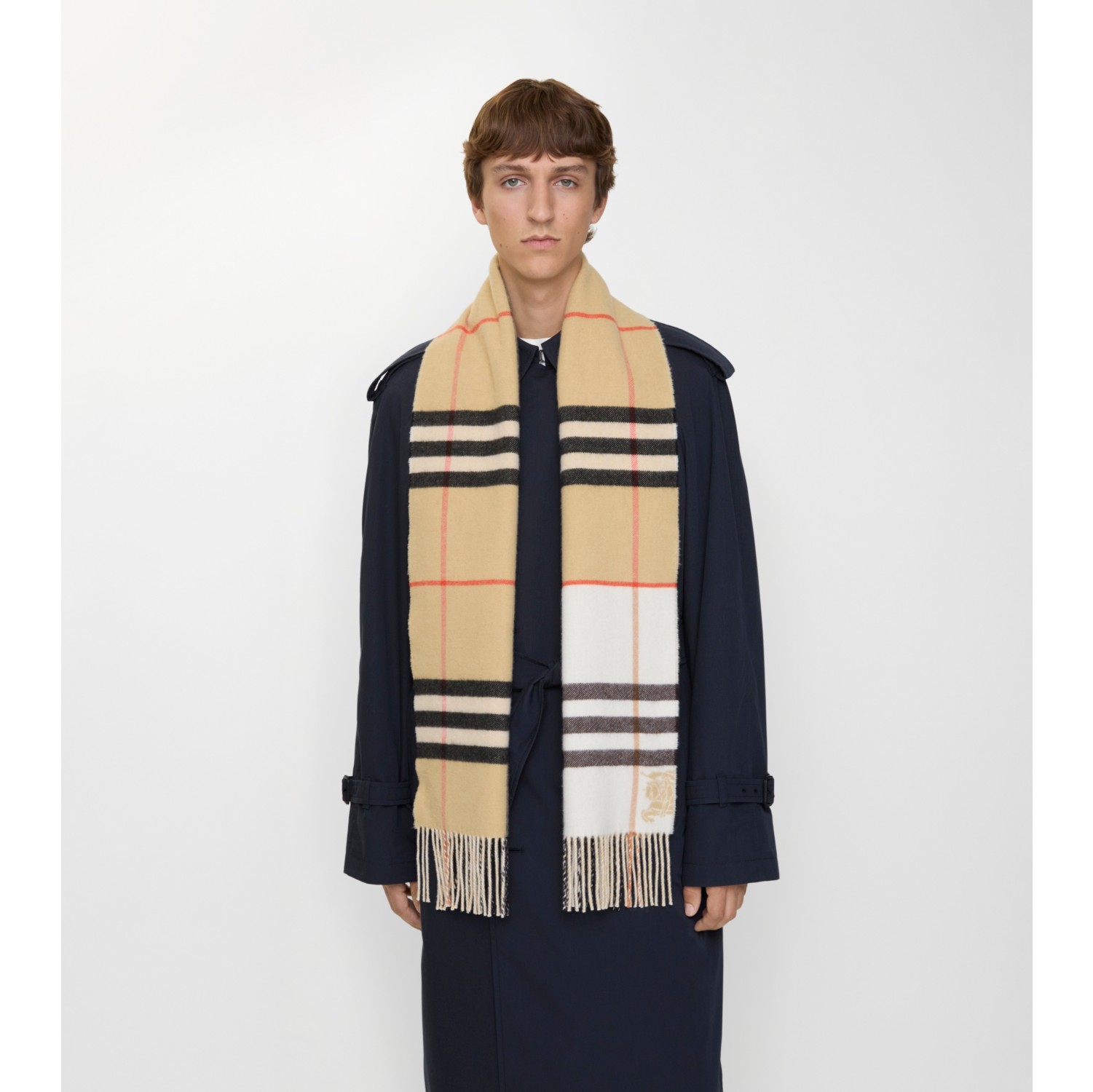 Contrast Check Cashmere Scarf