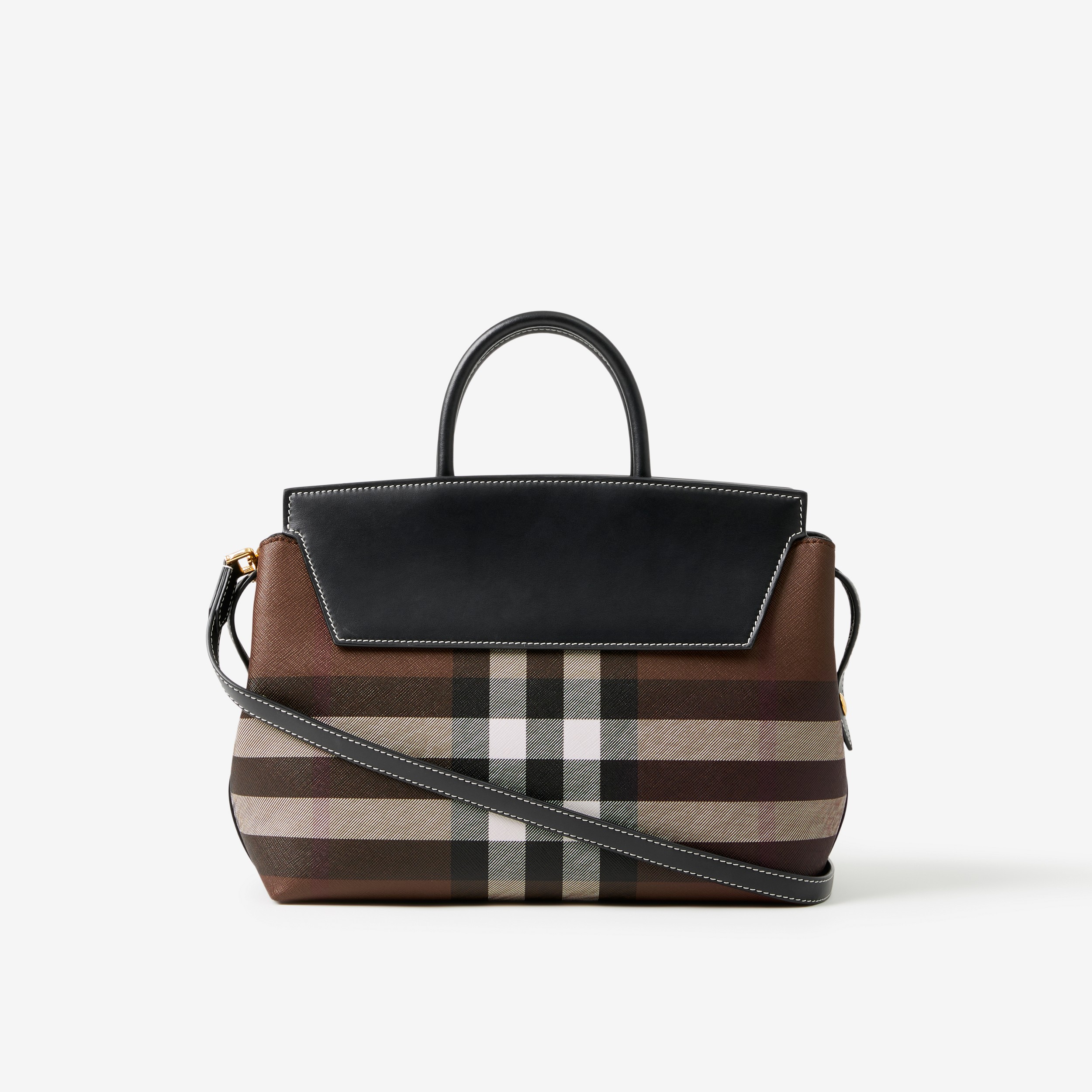 Check and Leather Medium Catherine Bag in Dark Birch Brown - Women | Burberry® Official - 3