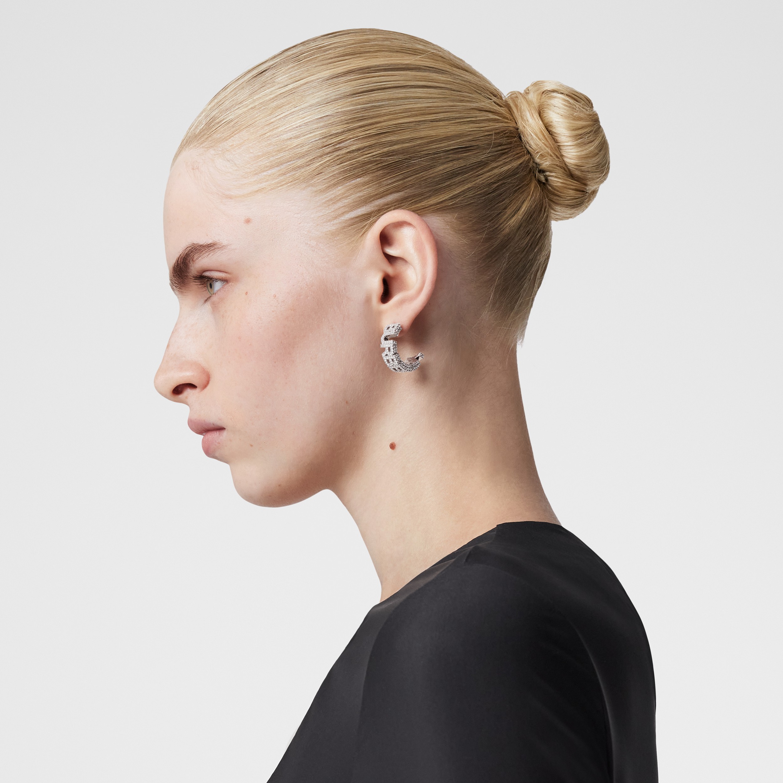 Crystal Detail Palladium-plated Logo Hoop Earrings in Palladio/crystal - Women | Burberry® Official - 3