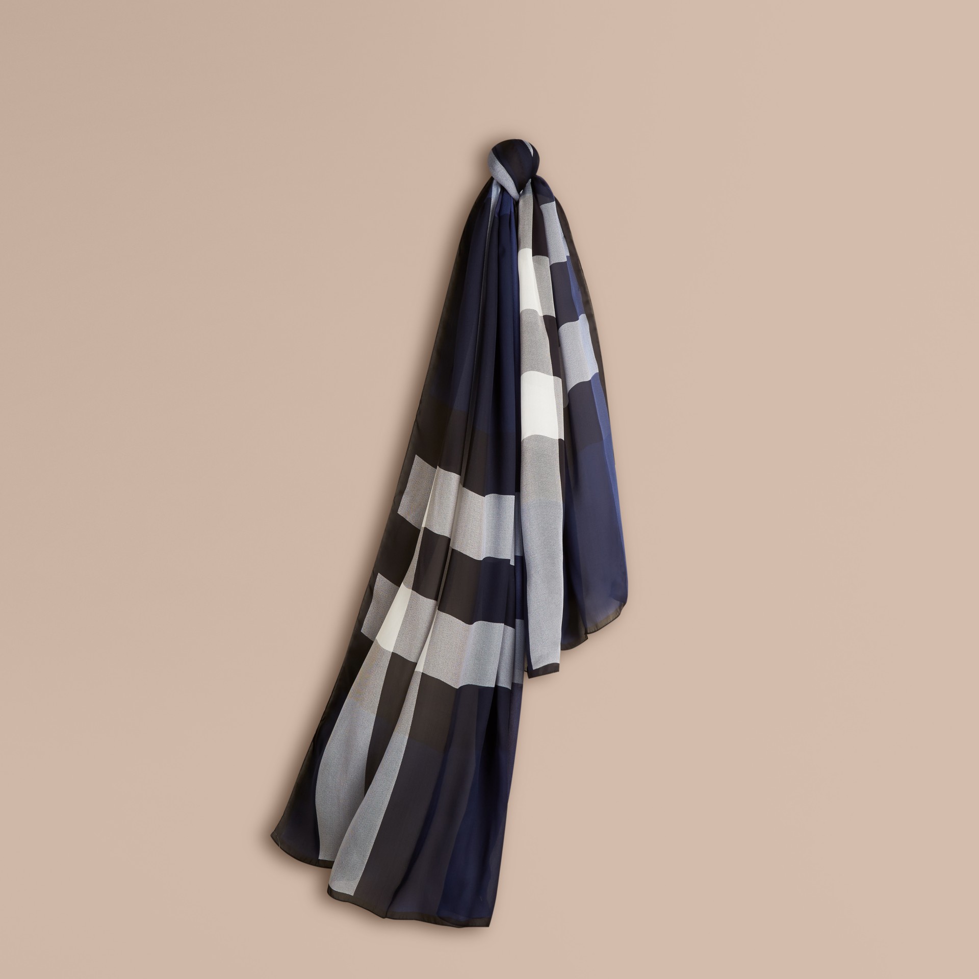 Lightweight Check Silk Scarf in Indigo Blue Women Burberry Canada