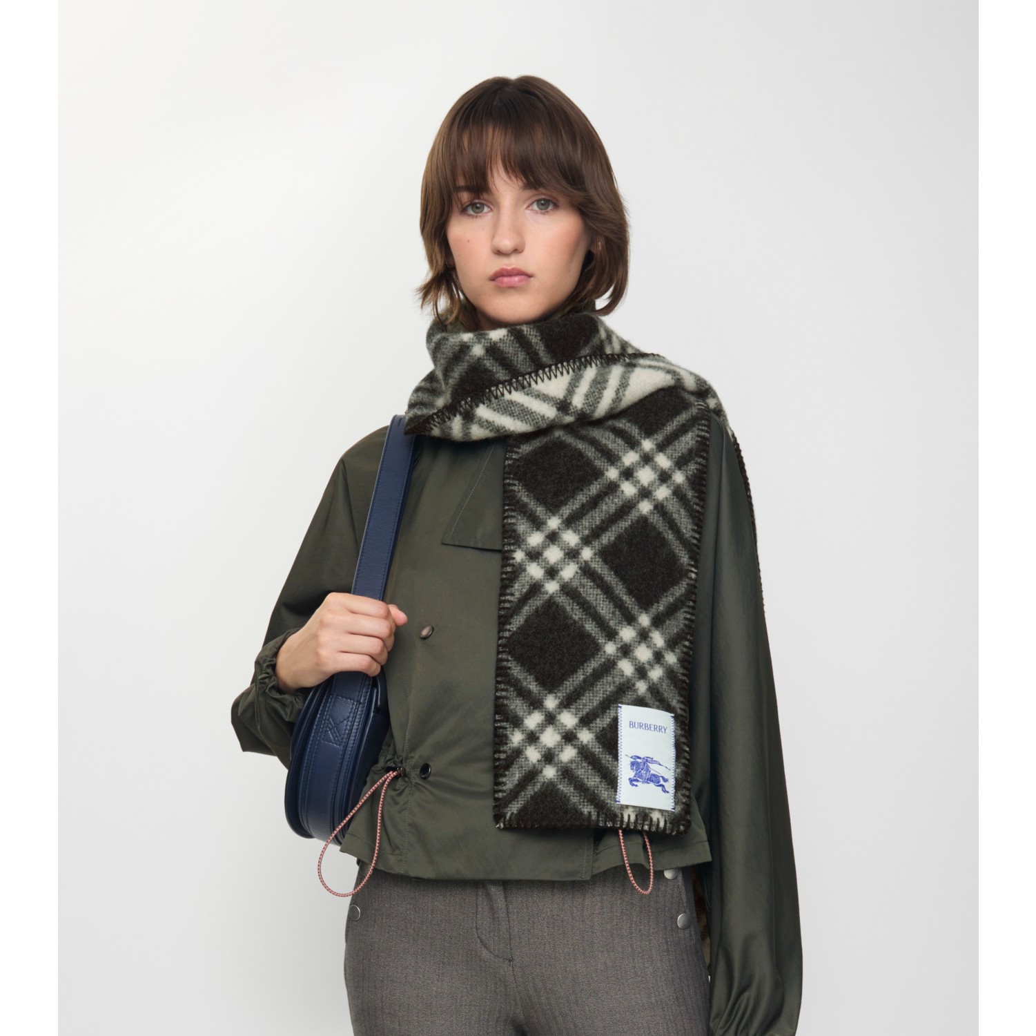 Narrow Check Wool Scarf