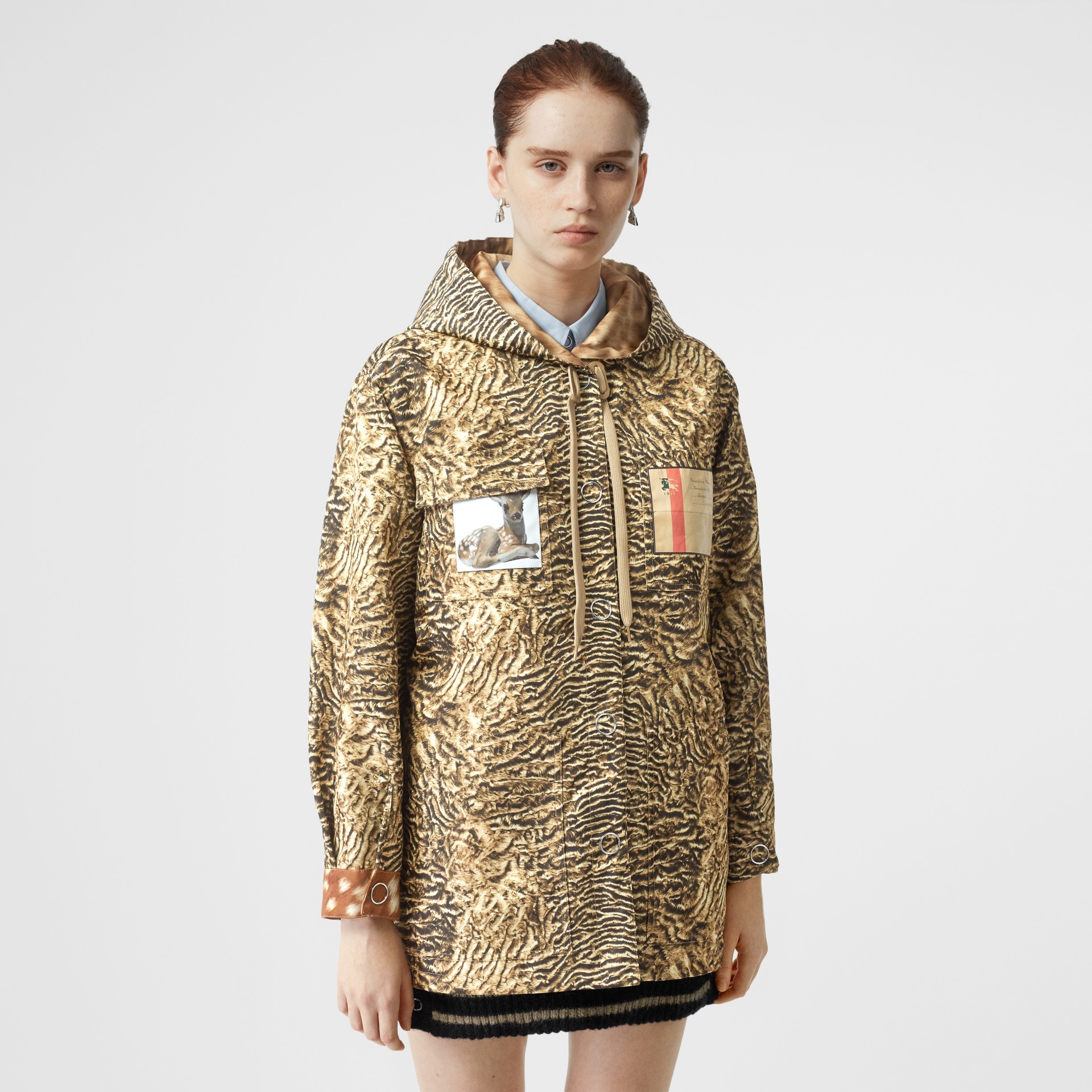 Tiger Print Lightweight Hooded Jacket in Beige - Women | Burberry ...