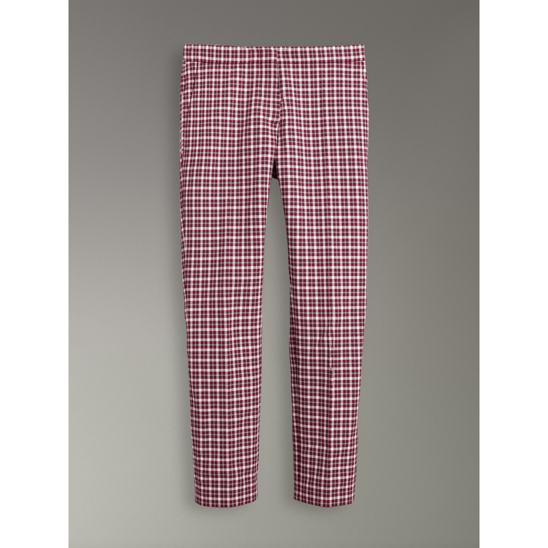 burgundy striped trousers
