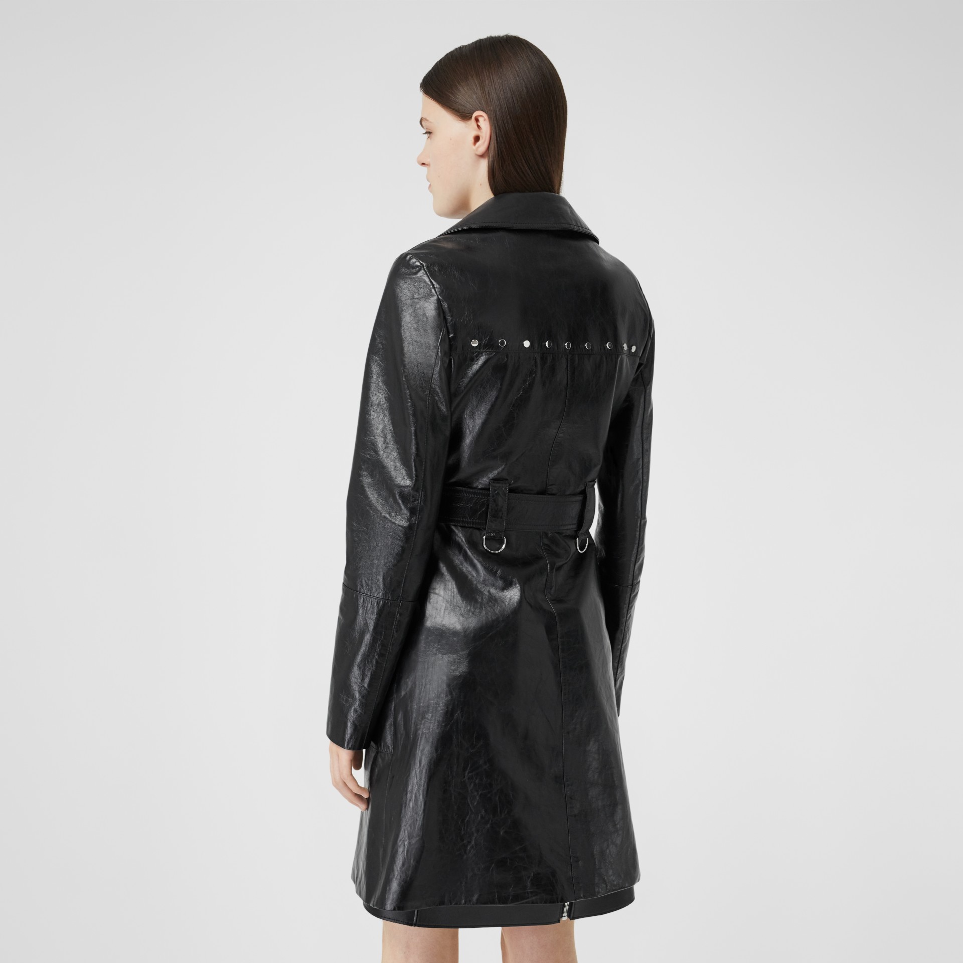 Studded Crinkled Leather Trench Coat in Black - Women | Burberry Canada