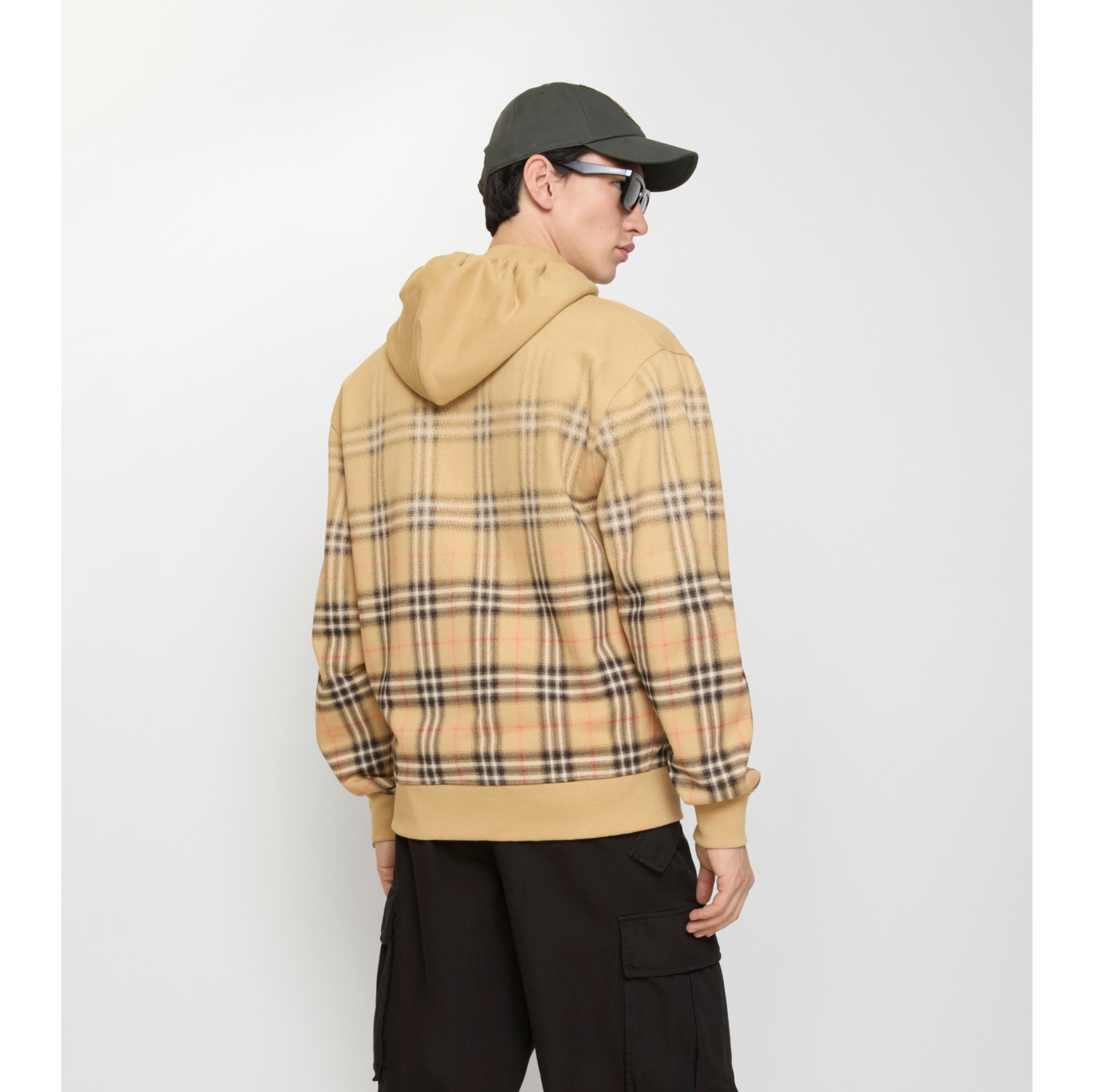 Gradient Check Cotton Zip Hoodie in Sand beige - Men | Burberry® Official