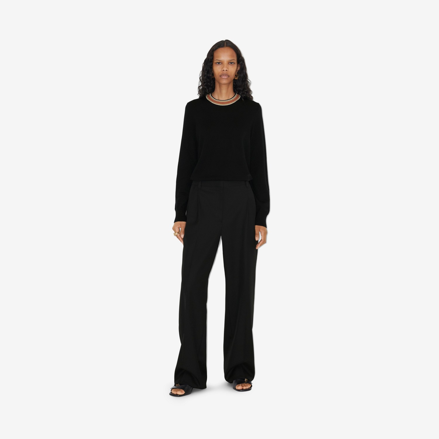 스트라이프 칼라 캐시미어 스웨터 (블랙) - 여성 | Burberry®