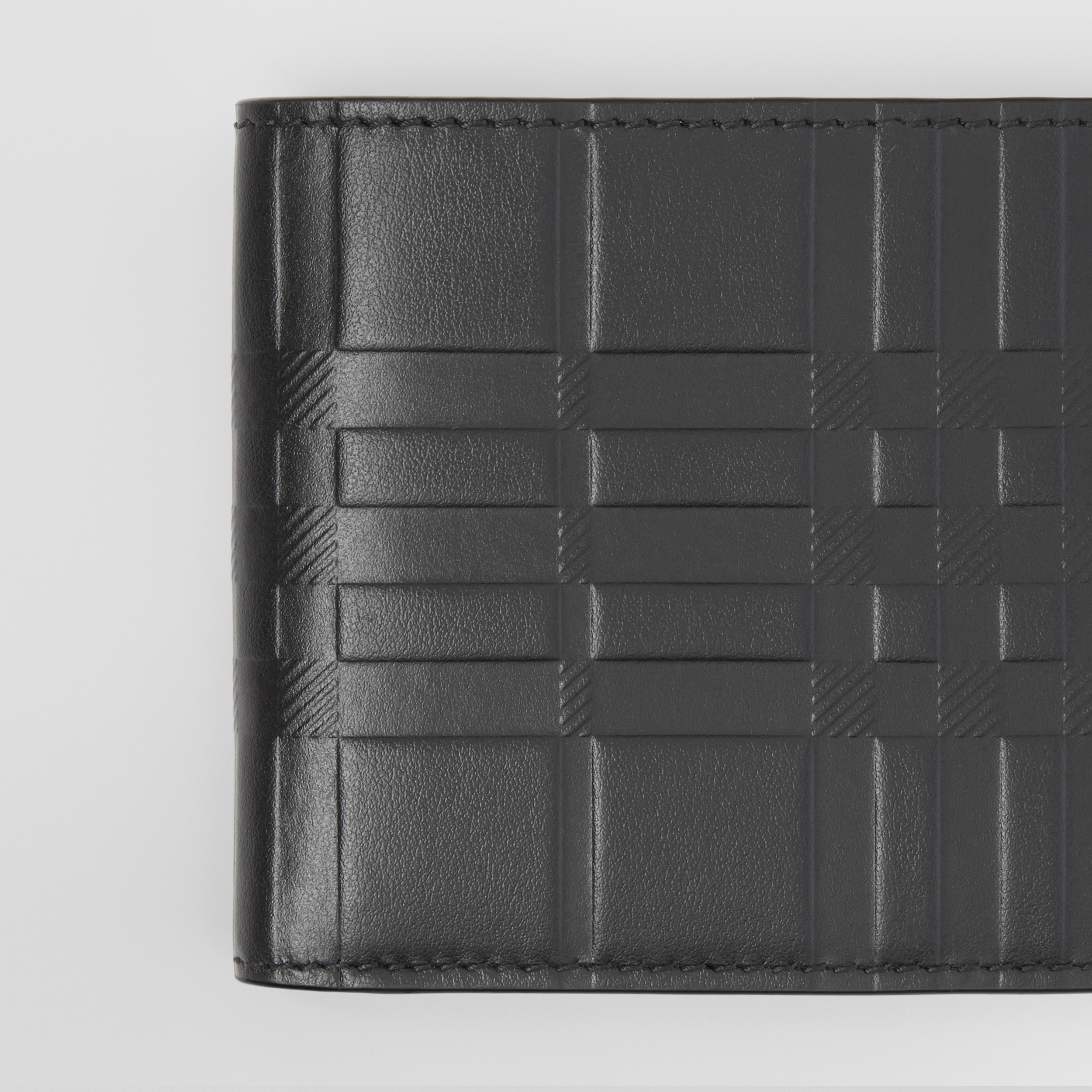 Embossed Check Leather Bifold Coin Wallet in Black - Men | Burberry® Official - 2