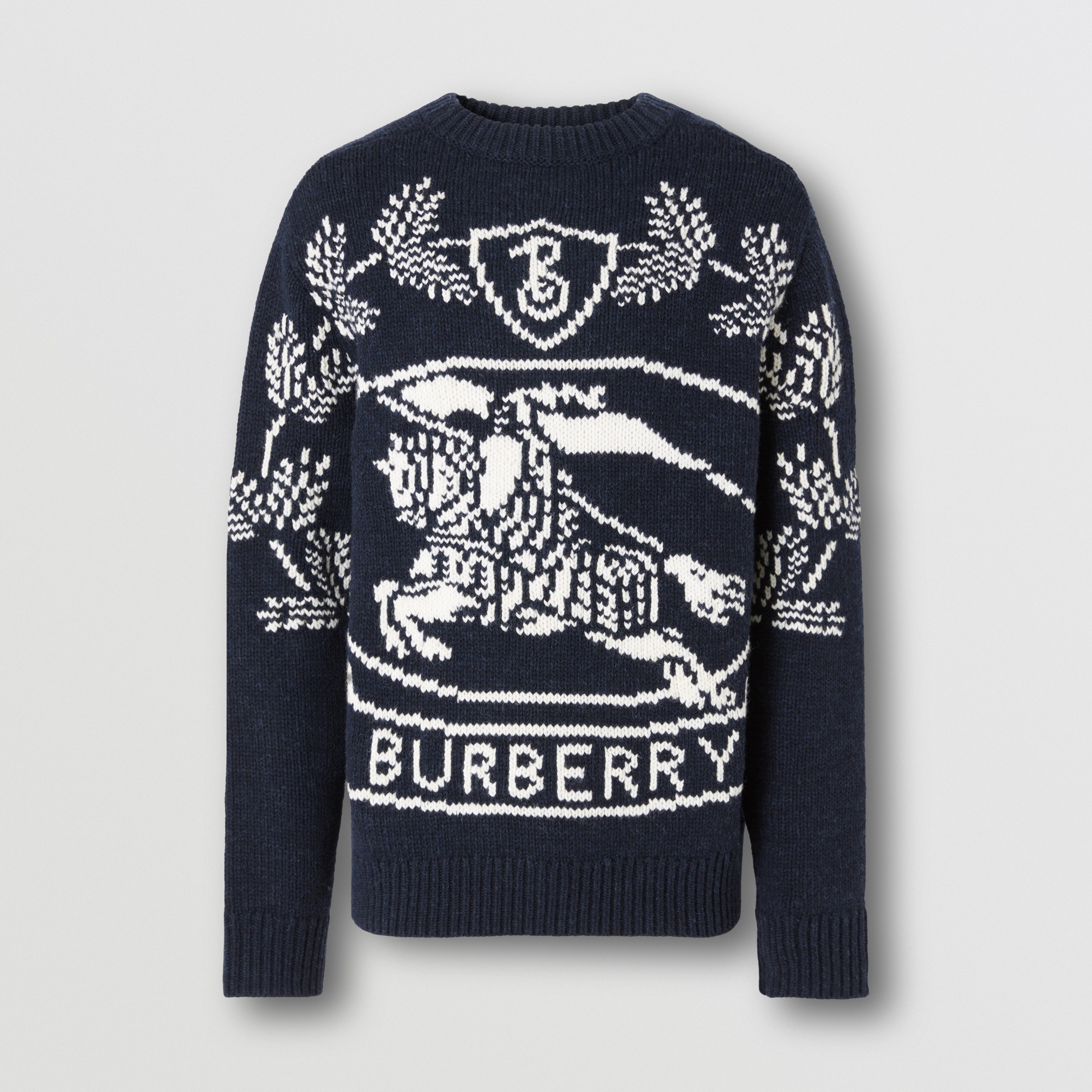 Suéter de lã com estampa Equestrian Knight em intársia (Azul Grafite Escuro) - Homens | Burberry® oficial - 4