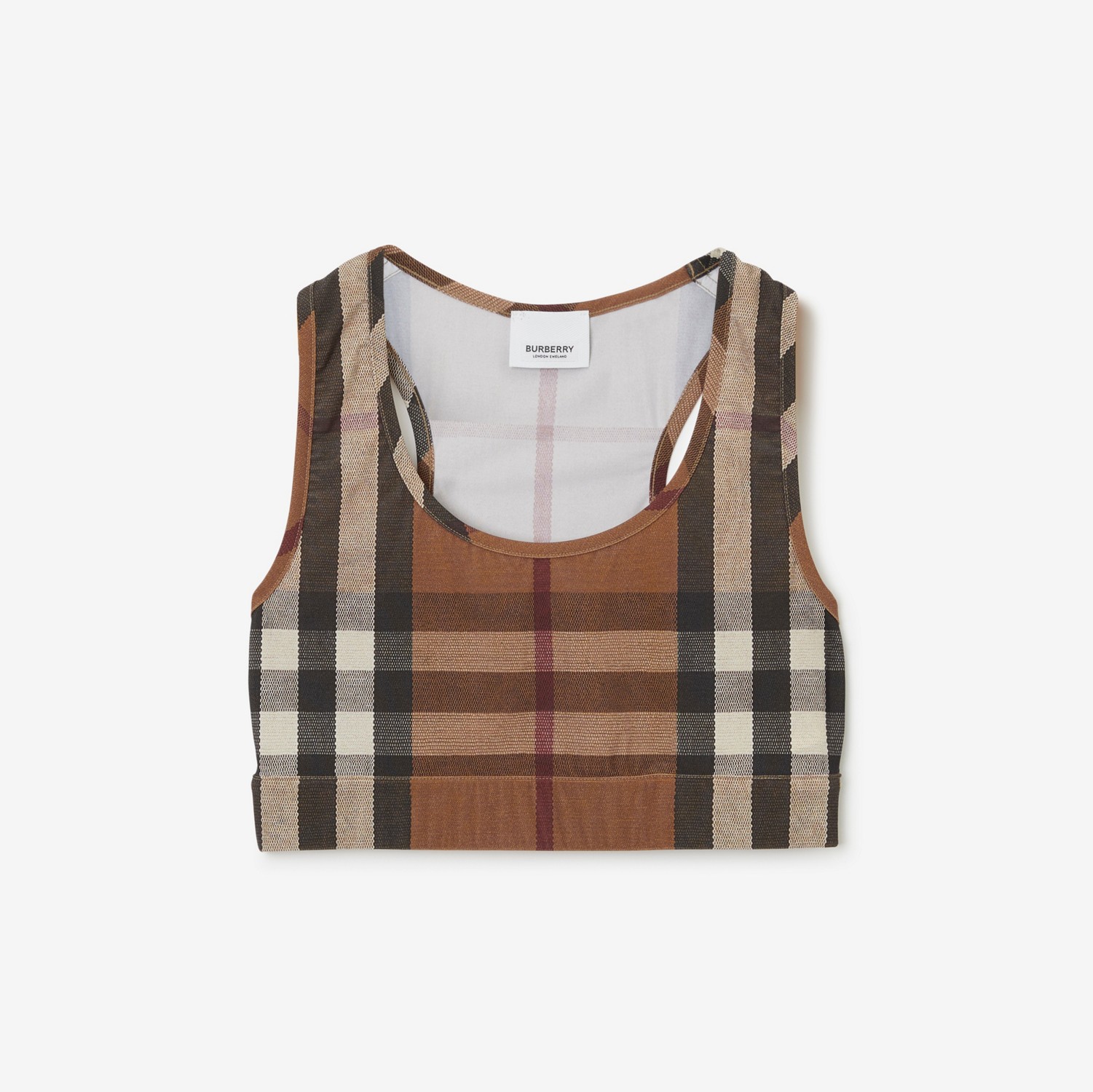 Check Stretch Jersey Cropped Top in Birch Brown - Women | Burberry® Official