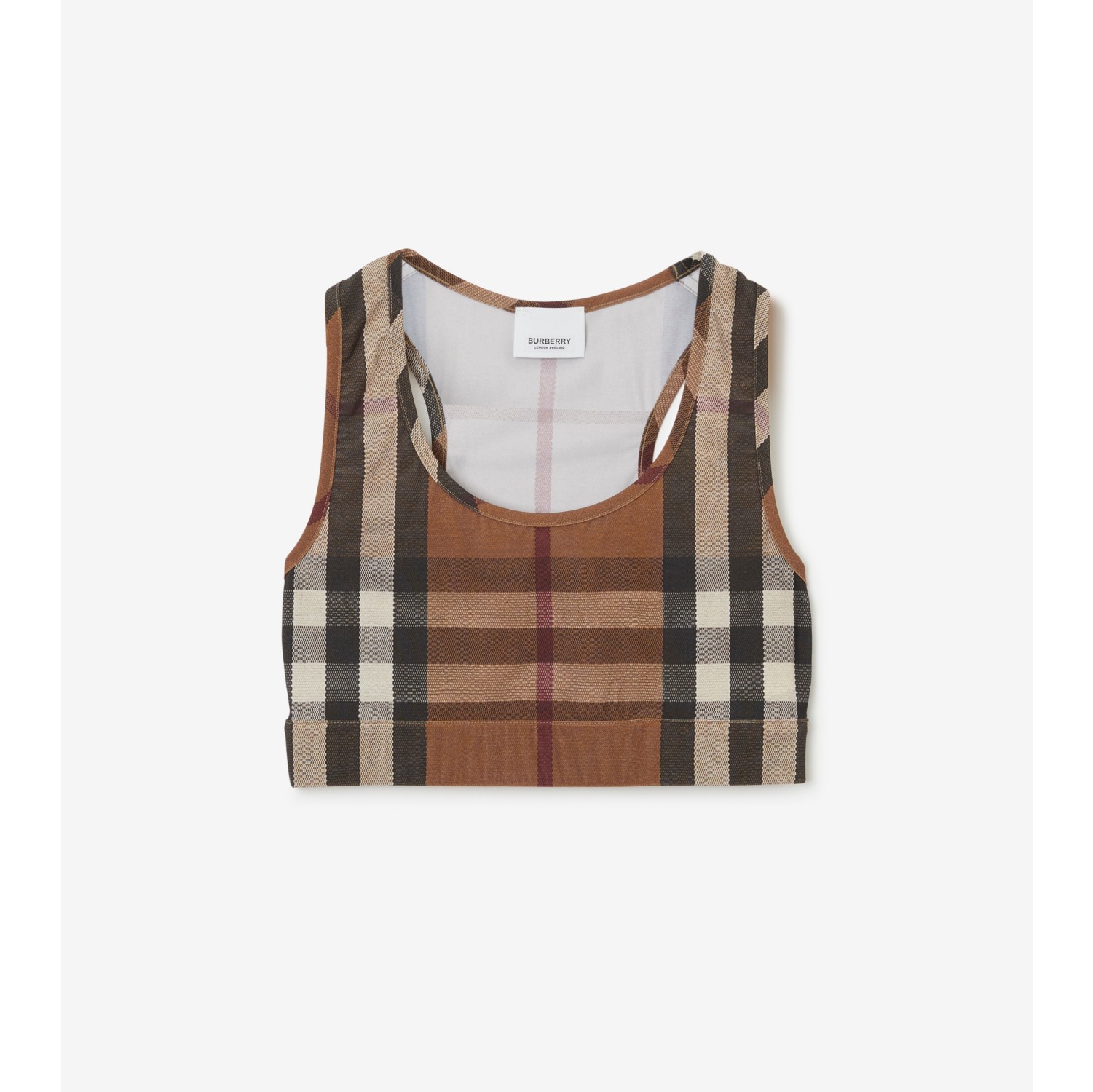 Check Stretch Jersey Cropped Top in Birch Brown - Women | Burberry® Official