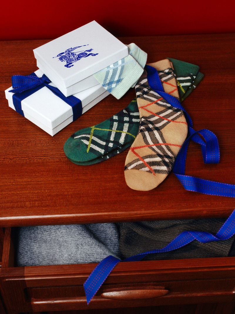 Burberry Check Socks in colour Archive Beige and Dark Green featured in the Festive Gifting Campaign
