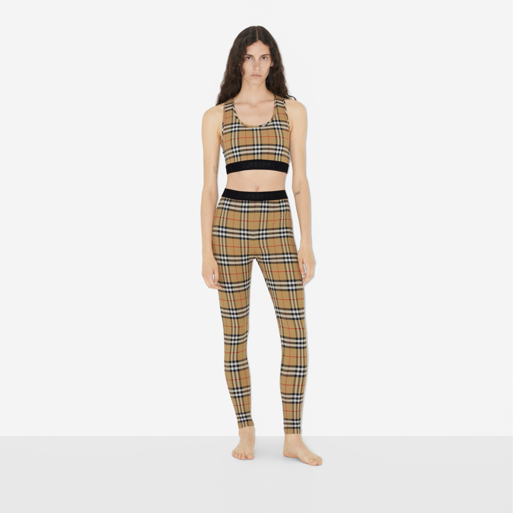 BURBERRY チェック柄レギンス 104cm Check Stretch Jersey Leggings in Archive beige - Women, Nylon