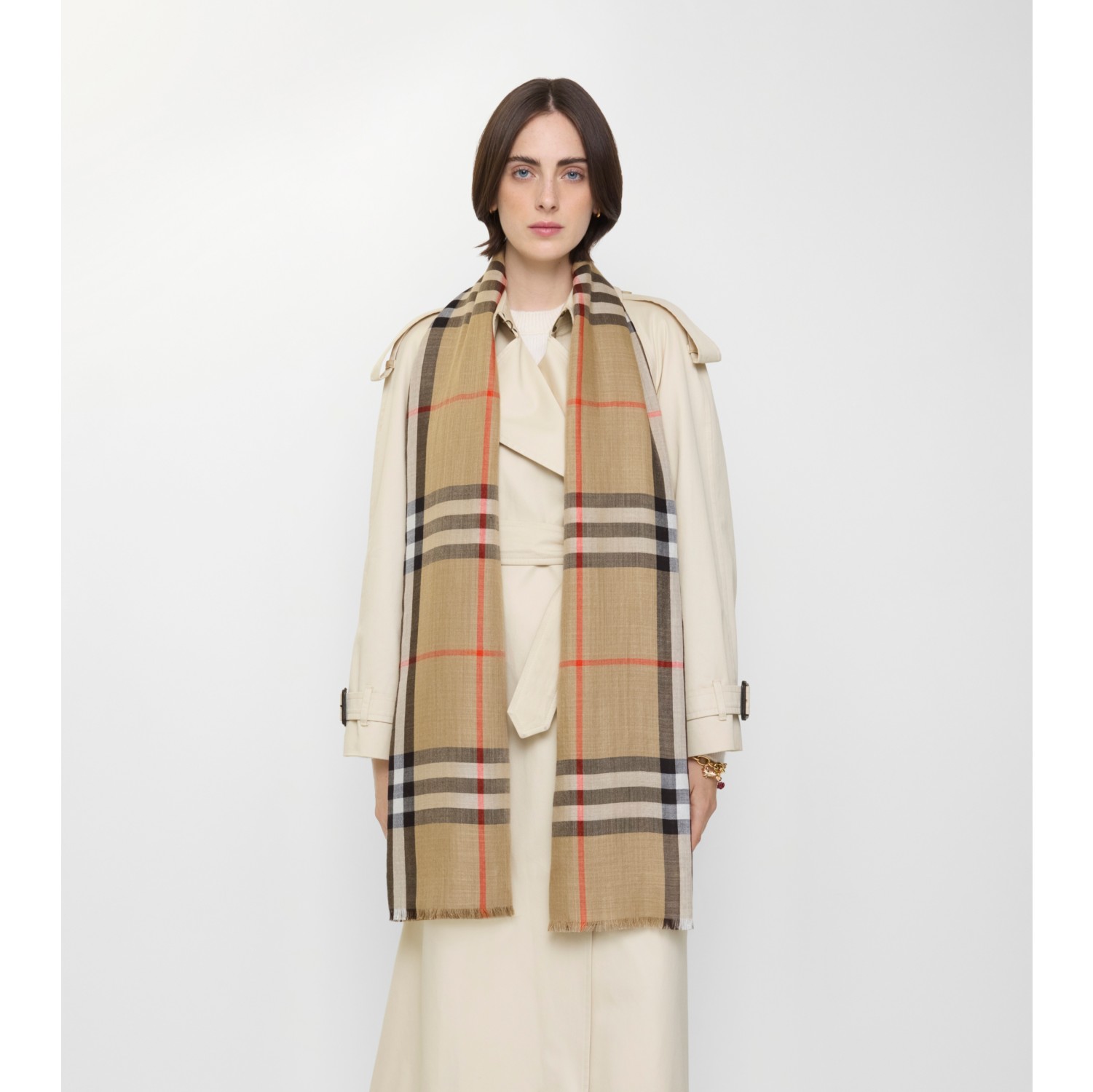 Reversible Check Wool Silk Scarf