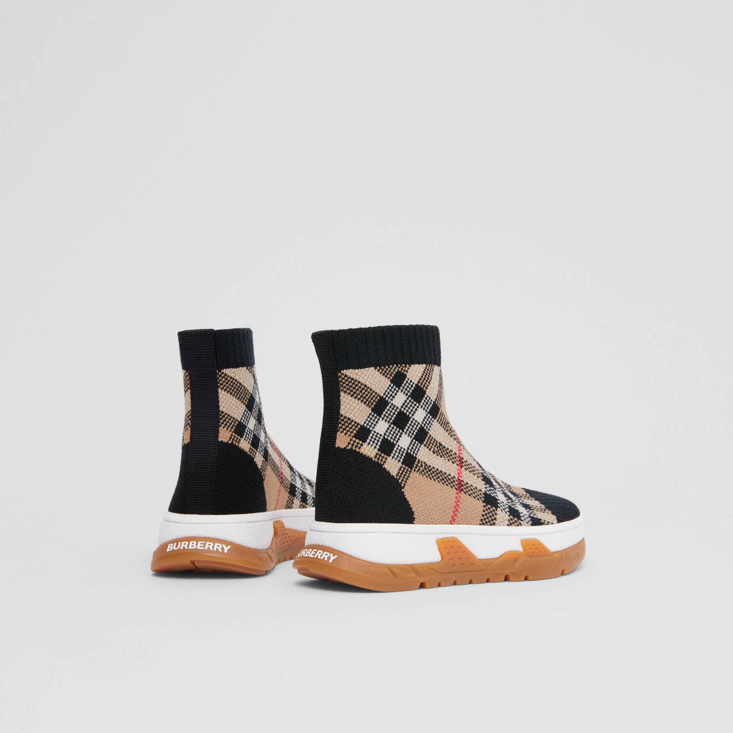 Vintage Check Stretch Knit Sock Sneakers in Black - Children | Burberry® Official - 3