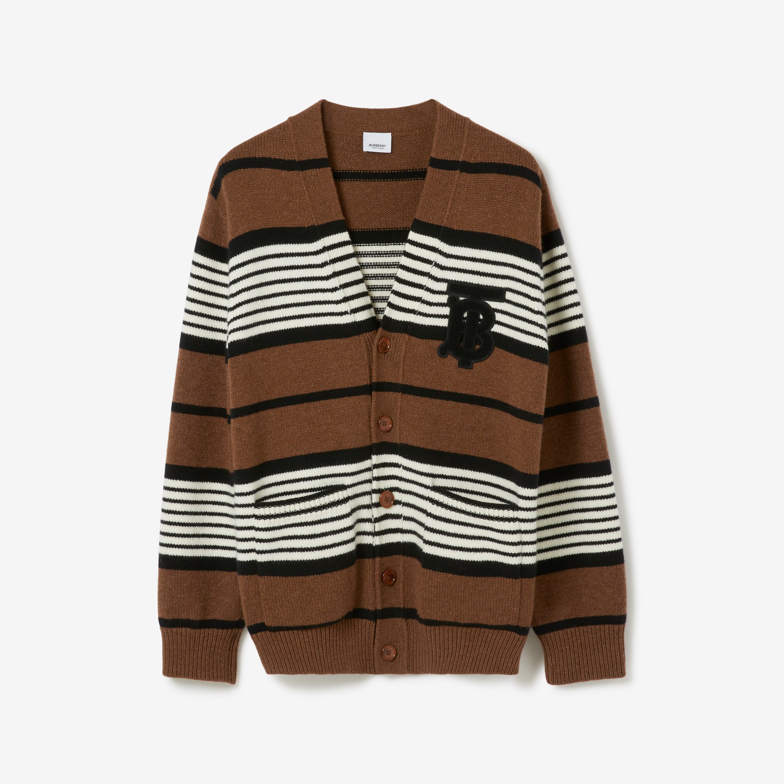 Striped Wool Cashmere Oversized Cardigan in Dark Birch Brown - Men |  Burberry® Official