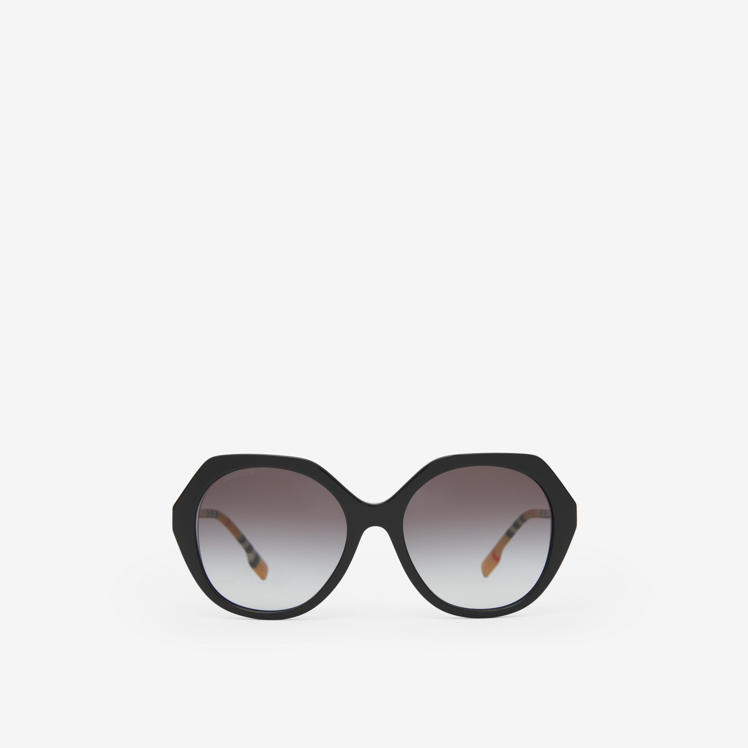 Oversized Check Detail Geometric Frame Sunglasses in Black - Women | Burberry® Official - 1