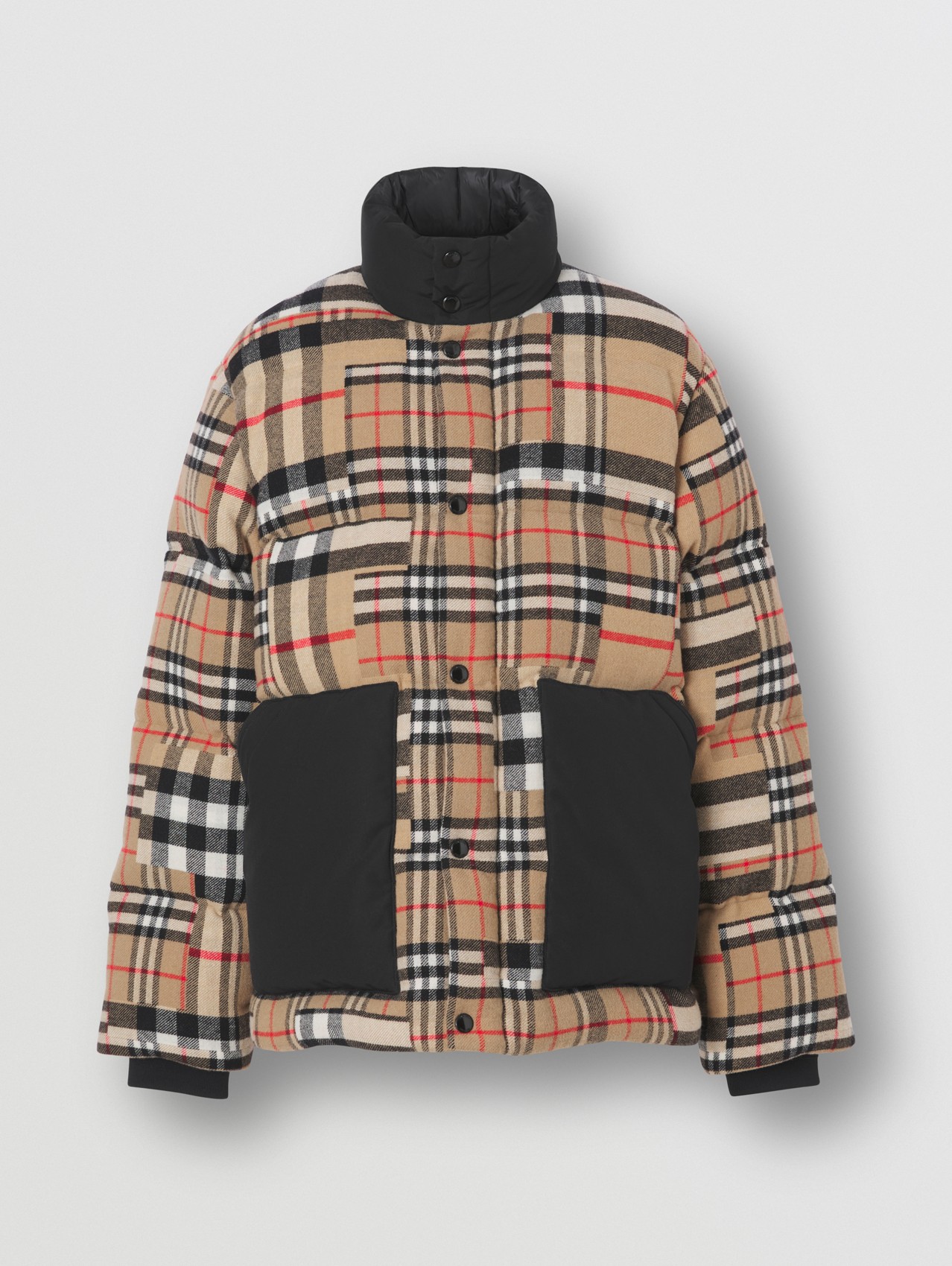Patchwork Check Down-filled Wool Jacket in Archive Beige