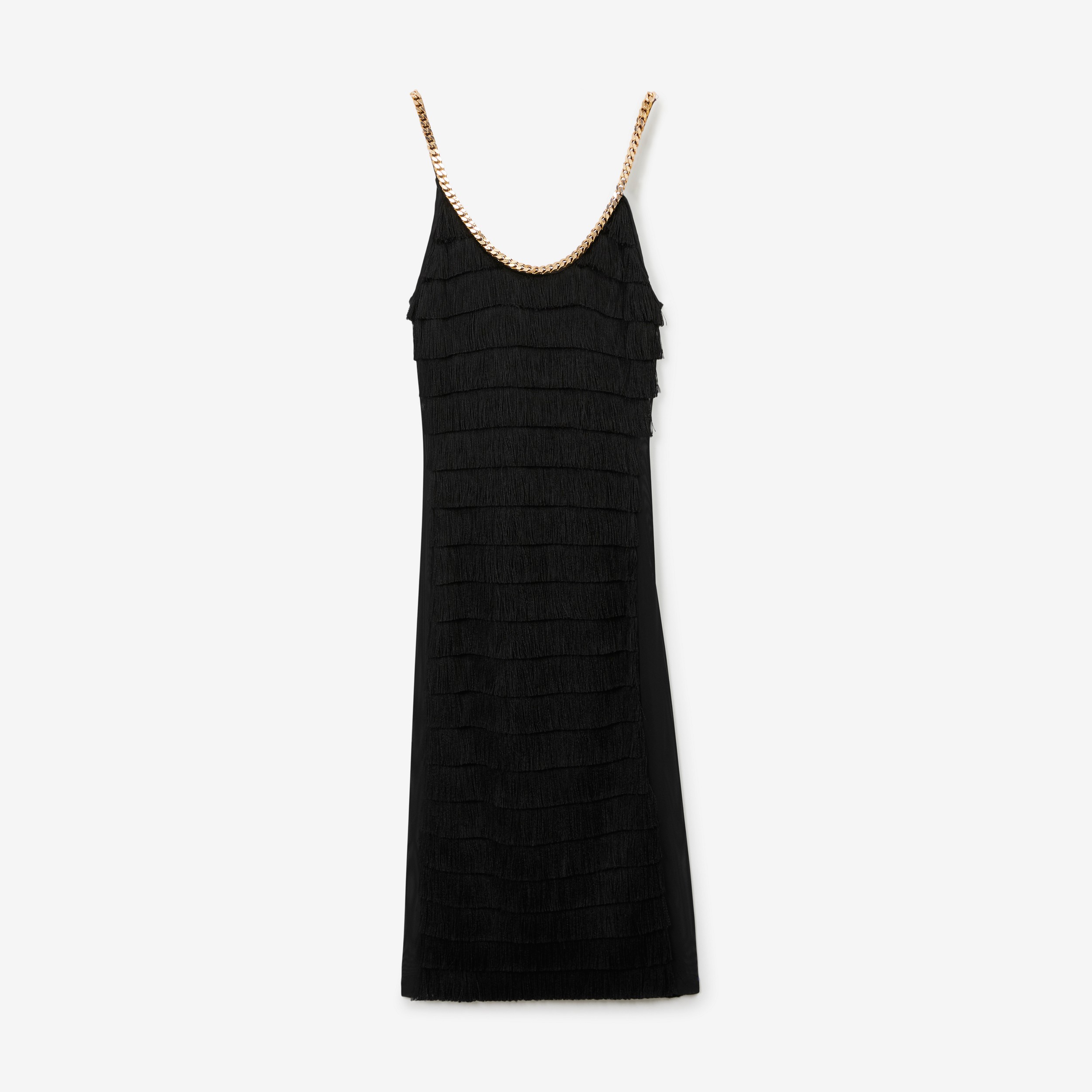 Chain Trim Fringed Sleeveless Dress in Black - Women | Burberry® Official - 1