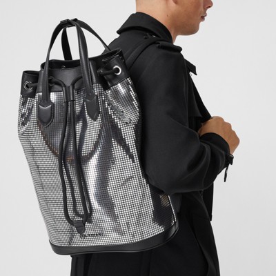 silver backpack leather