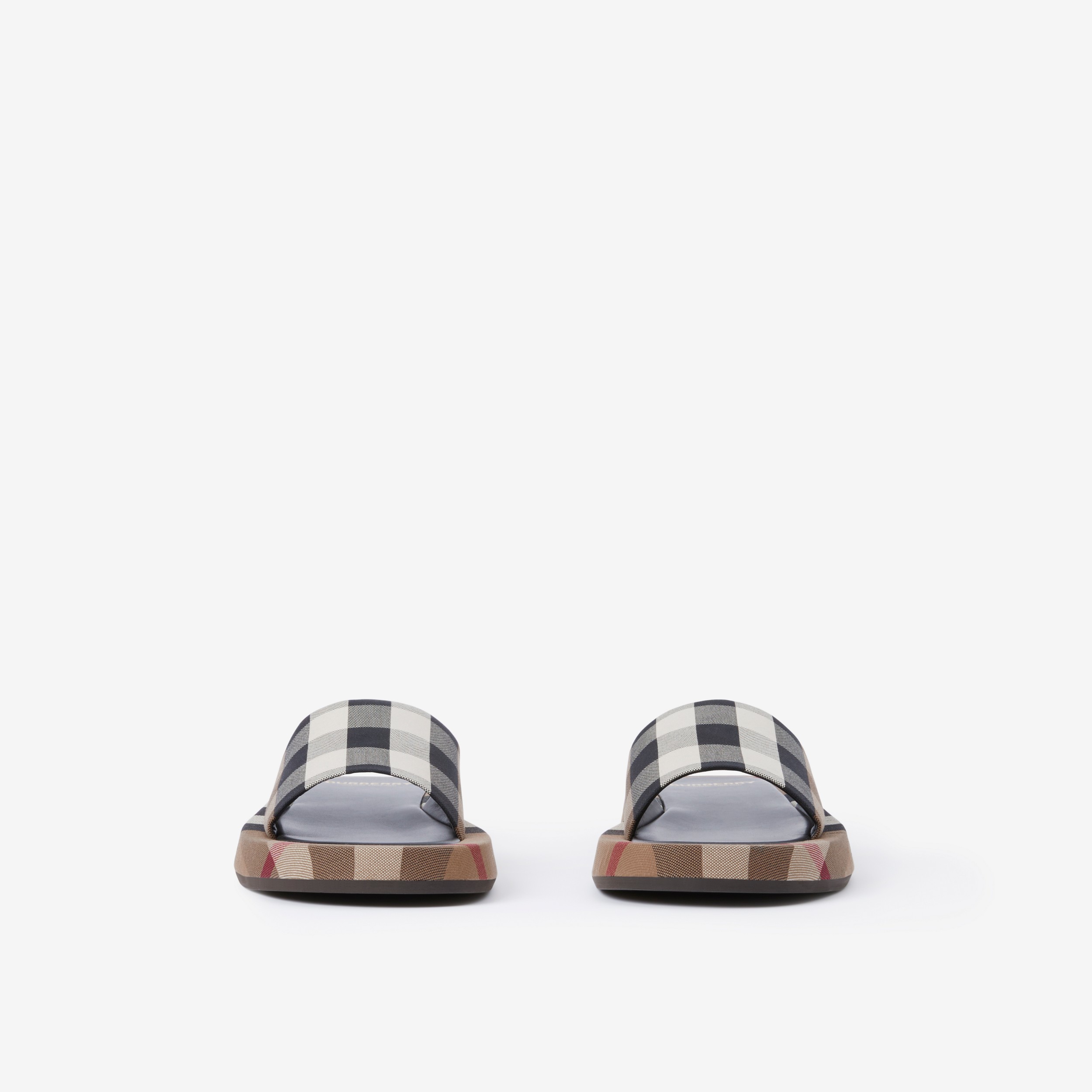 Exaggerated Check Cotton Platform Slides in Birch Brown - Women | Burberry® Official - 2