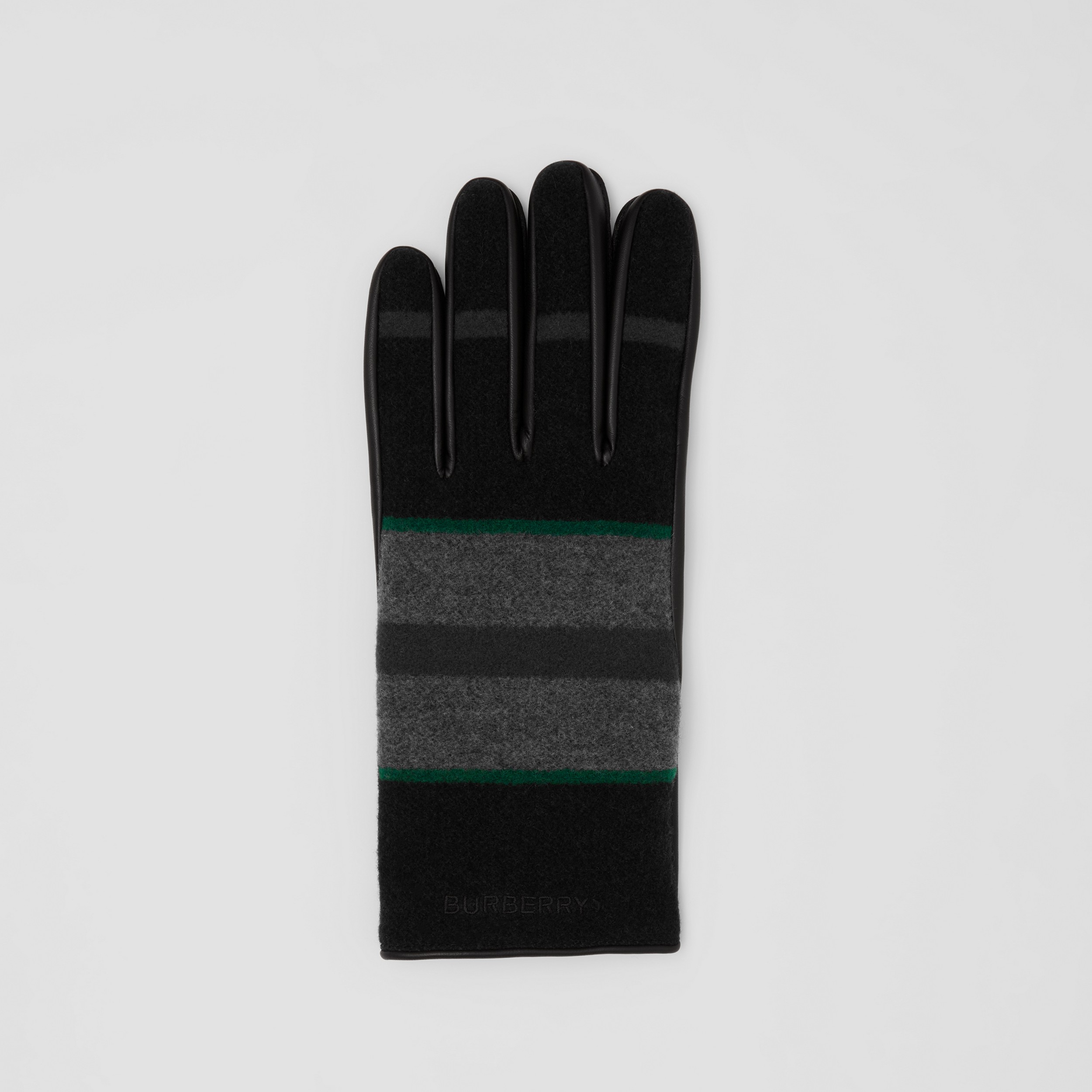 Gestreifte Handschuhe aus Wolle und Leder mit Kaschmirfutter (Dunkles Sturmgrau) | Burberry® - 3