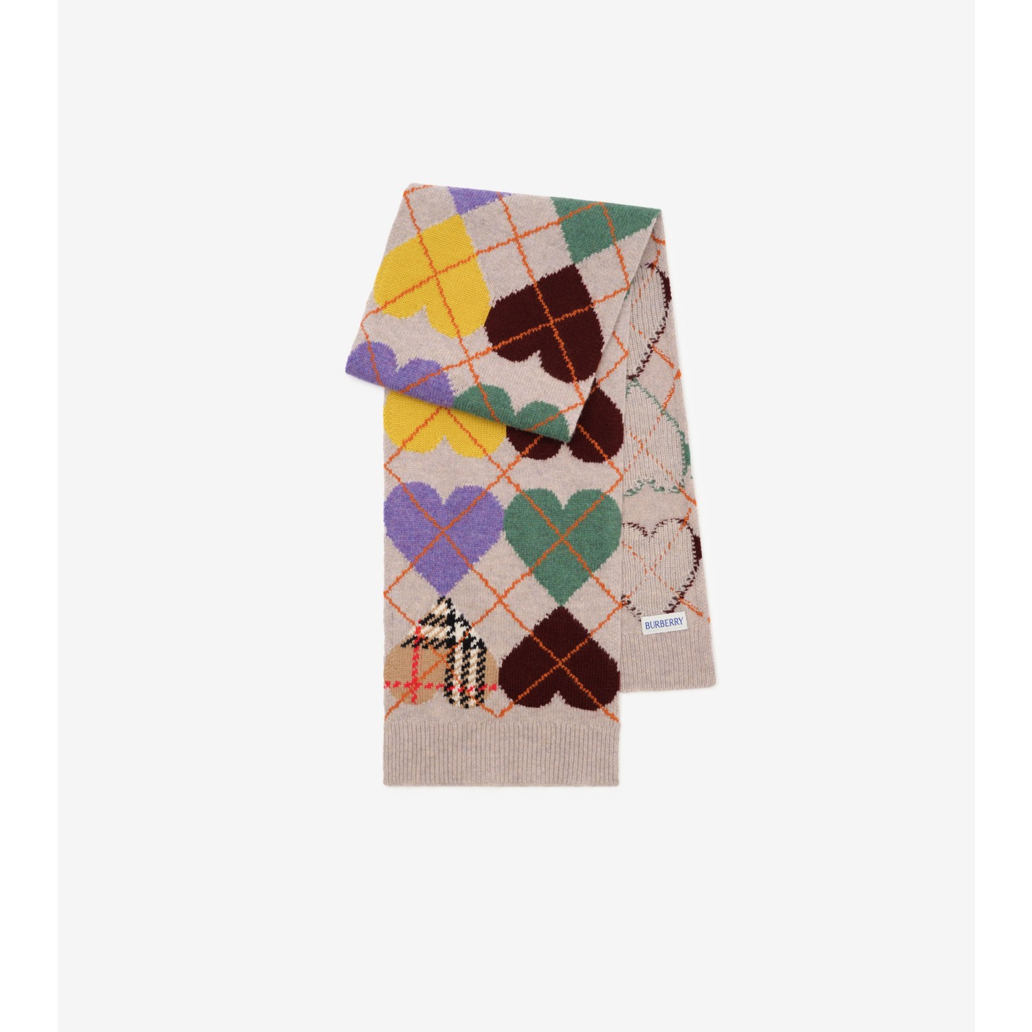 Heart Argyle Wool Cashmere Scarf