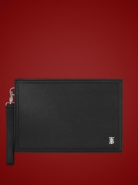 Black Grainy Leather TB Zip Pouch