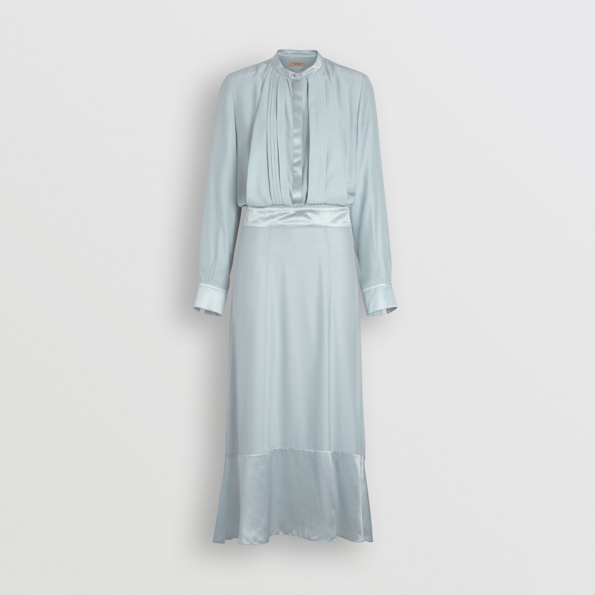 blue satin shirt dress