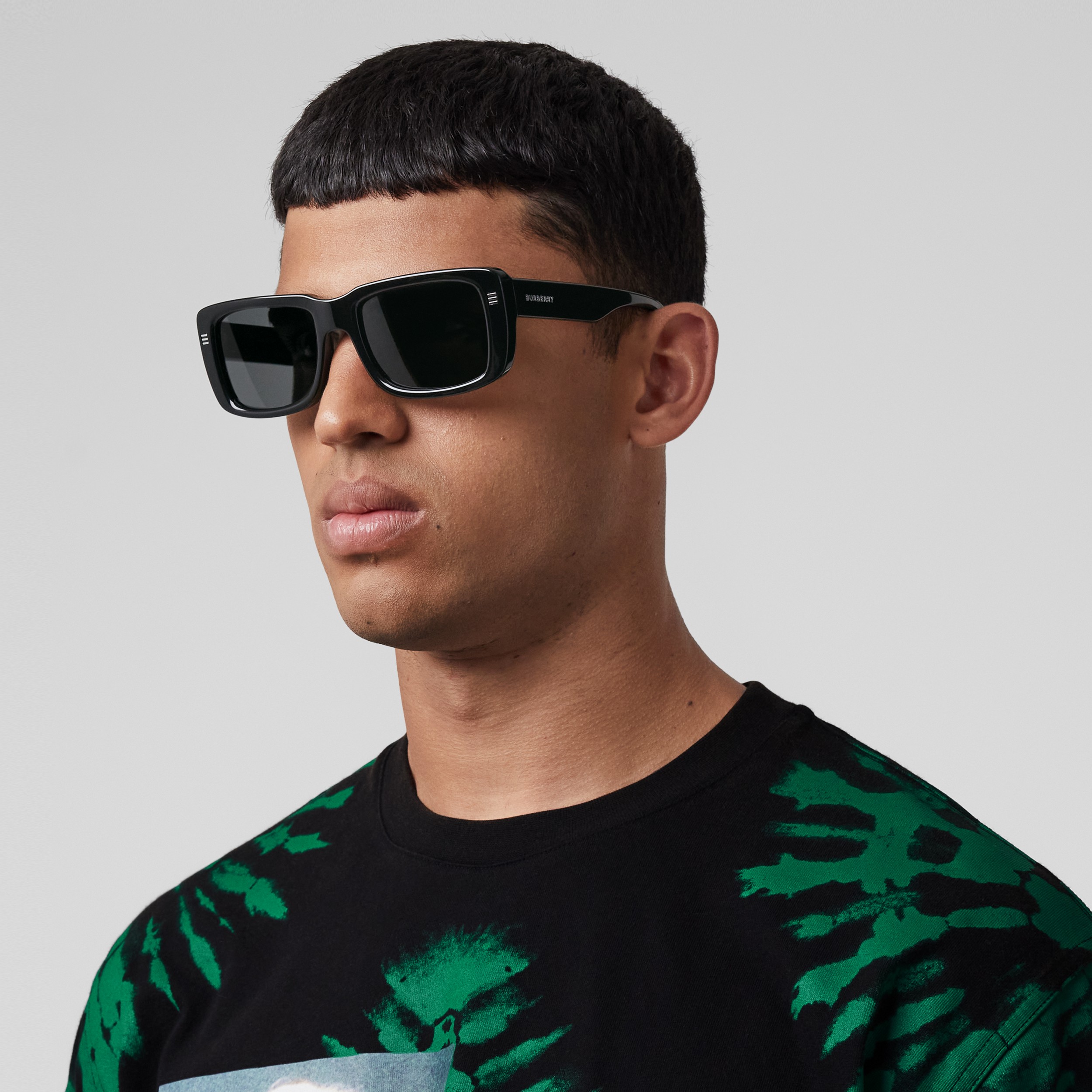 Logo Detail Rectangular Frame Sunglasses in Black - Men | Burberry® Official - 3