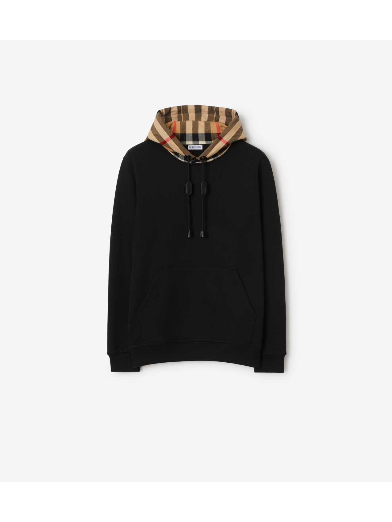 Check Hood Cotton Hoodie in Black - Men | Burberry® Official