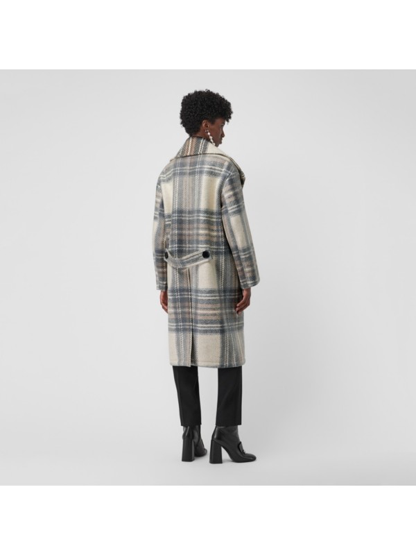 Check Wool Oversized Tailored Coat in Chalk White - Women | Burberry ...