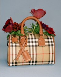 Minibolso bowling a cuadros Burberry Check con flores rojas