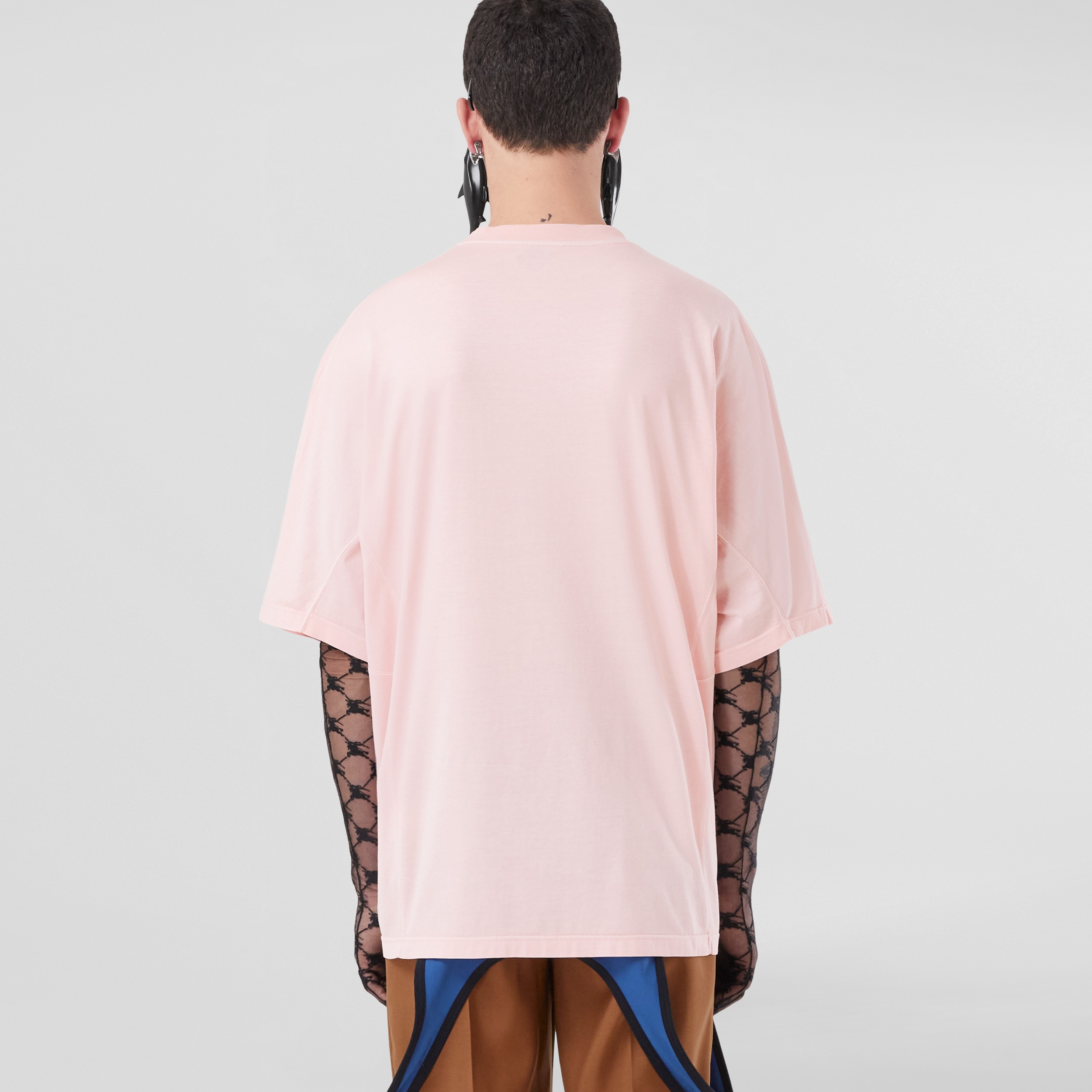 Slogan Print Cotton Oversized T-shirt in Sorbet Pink - Men | Burberry® Official - 3
