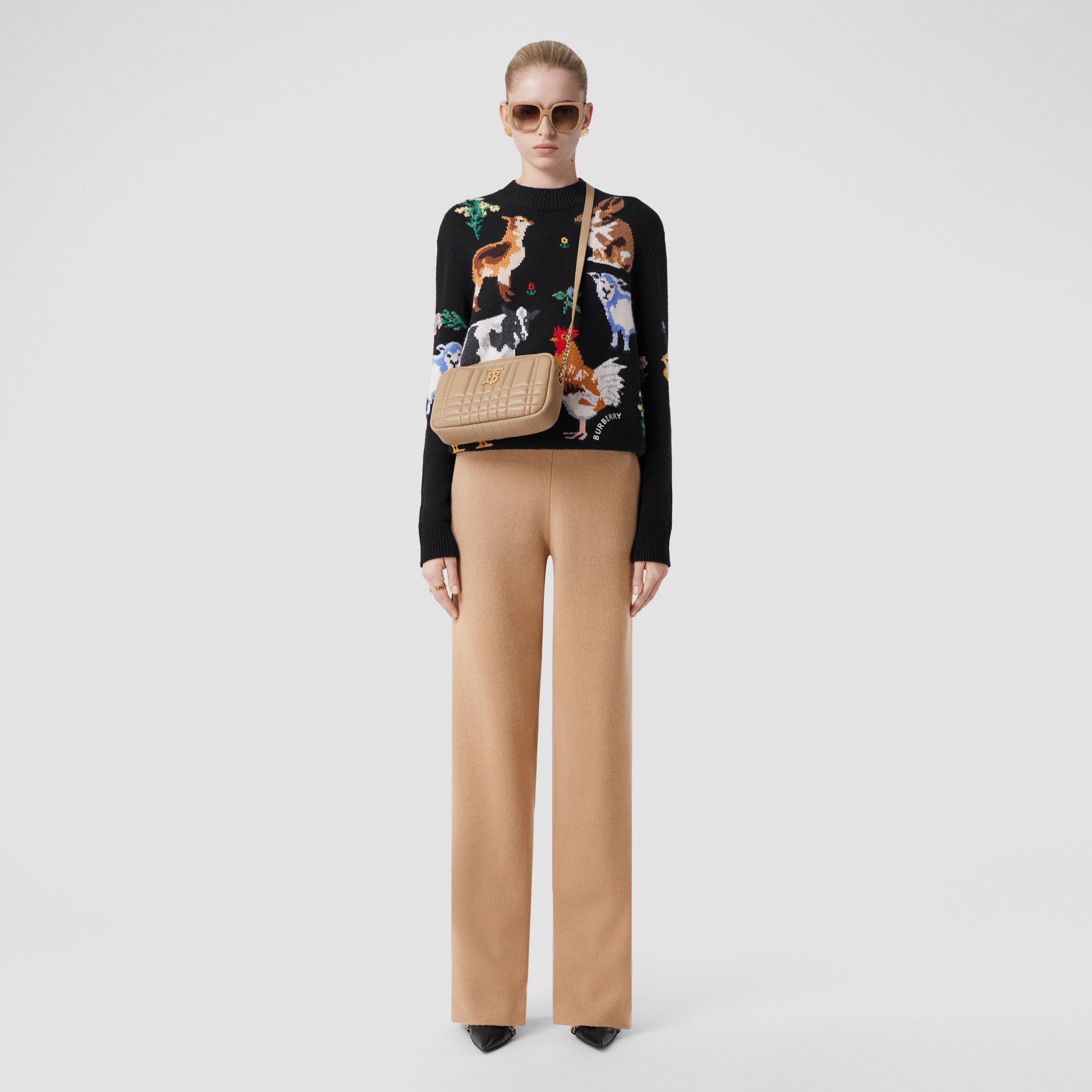 Custom Fit Embroidered Logo Cashmere Jogging Pants in Camel - Women | Burberry® Official - 1