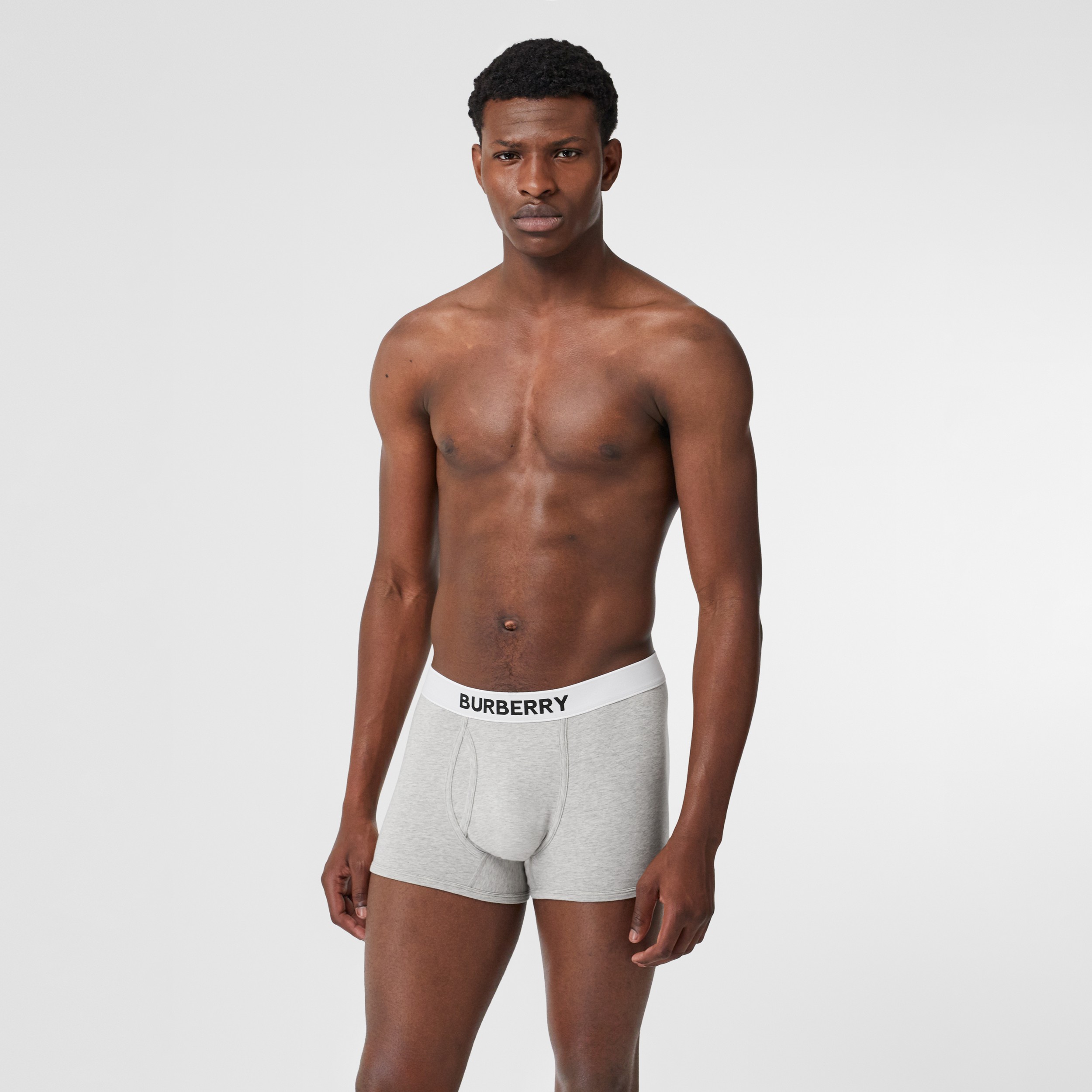 Cueca boxer em algodão stretch com logotipo (Cinza Claro Mesclado) - Homens | Burberry® oficial - 3