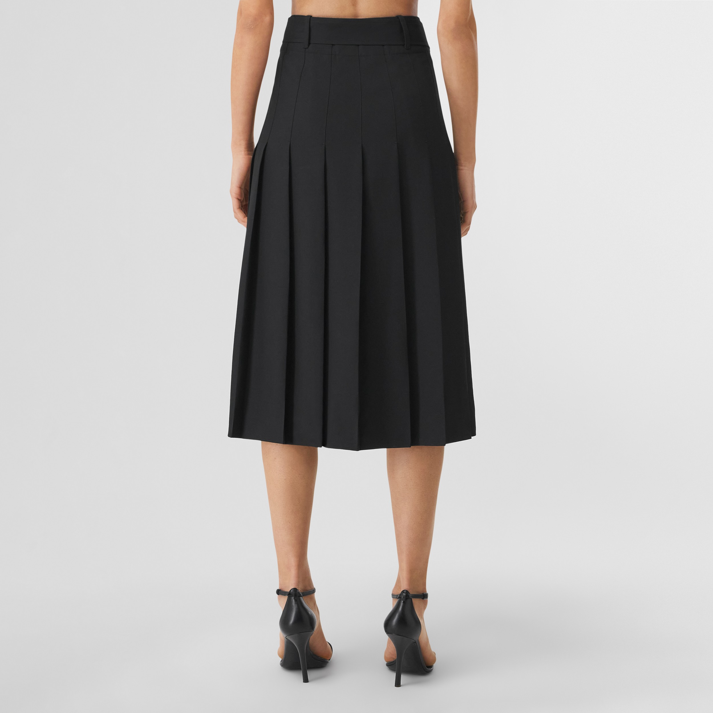 D-ring Detail Wool Pleated Skirt in Black - Women | Burberry® Official - 3