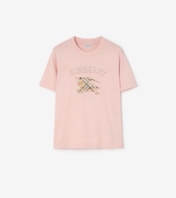 Knight Check Cotton T-shirt in Bouquet pink - Women | Burberry