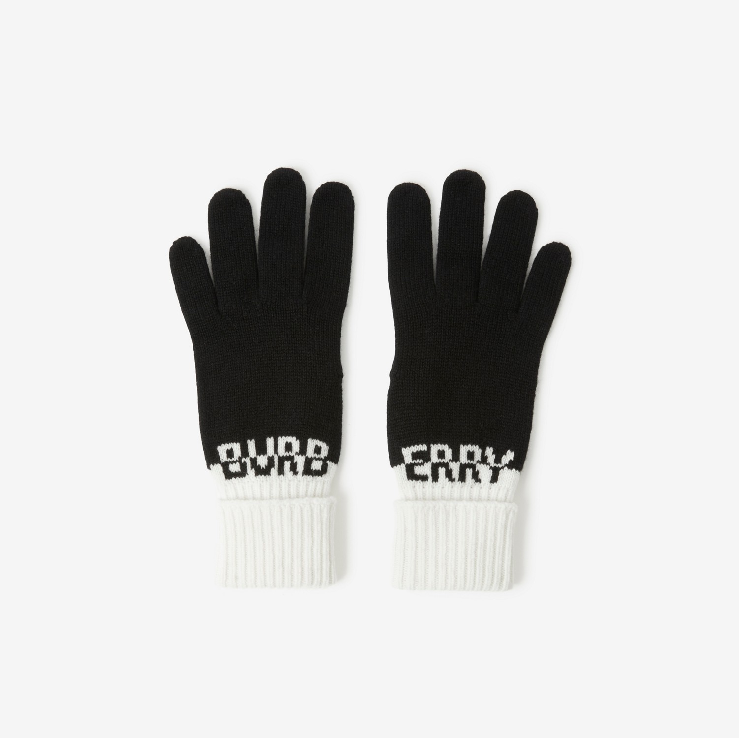 Gants en cachemire bicolore avec logo en intarsia (Noir/blanc) | Site officiel Burberry®