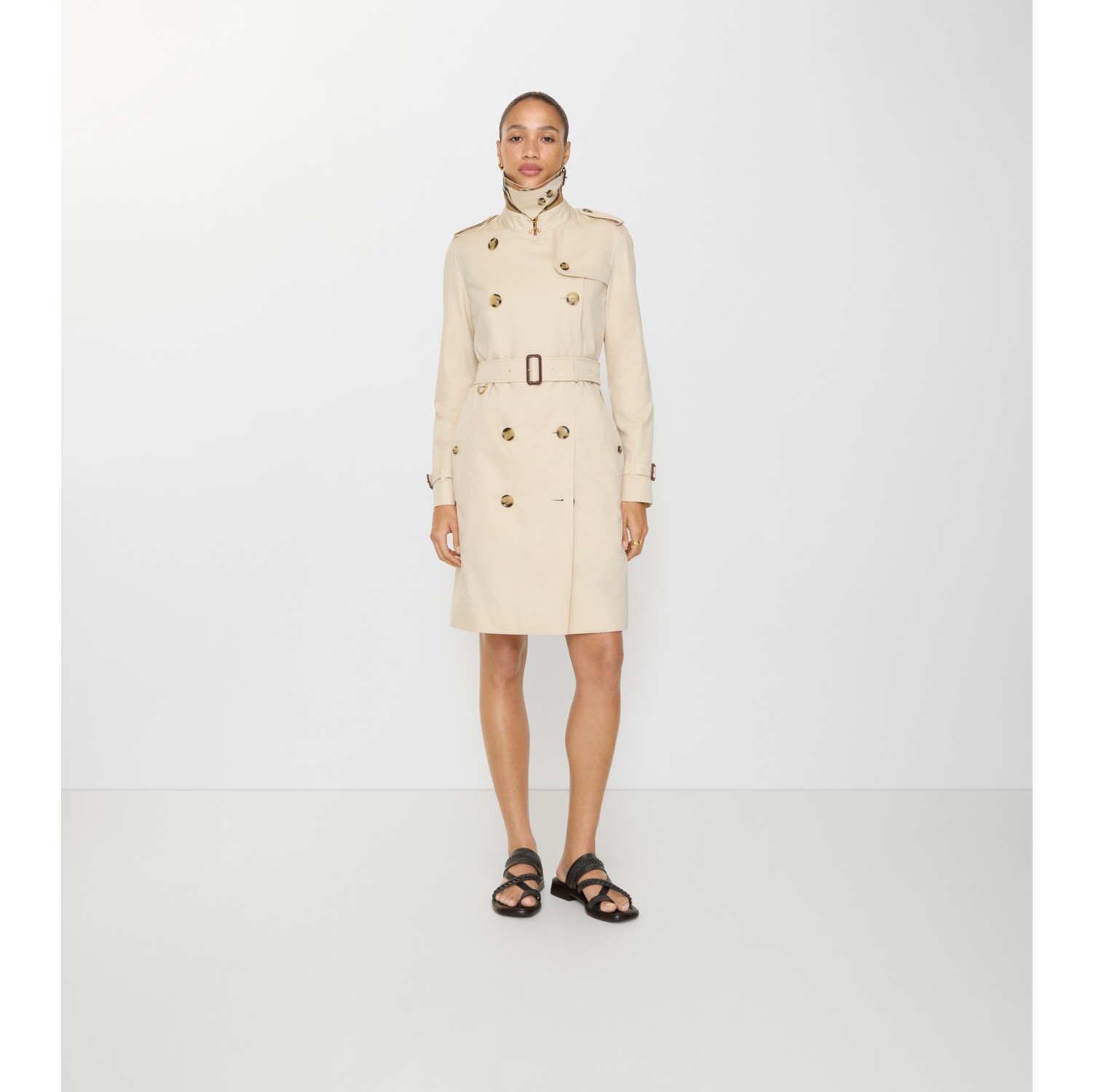 Mid-length Tropical Gabardine Kensington Trench Coat in Stone