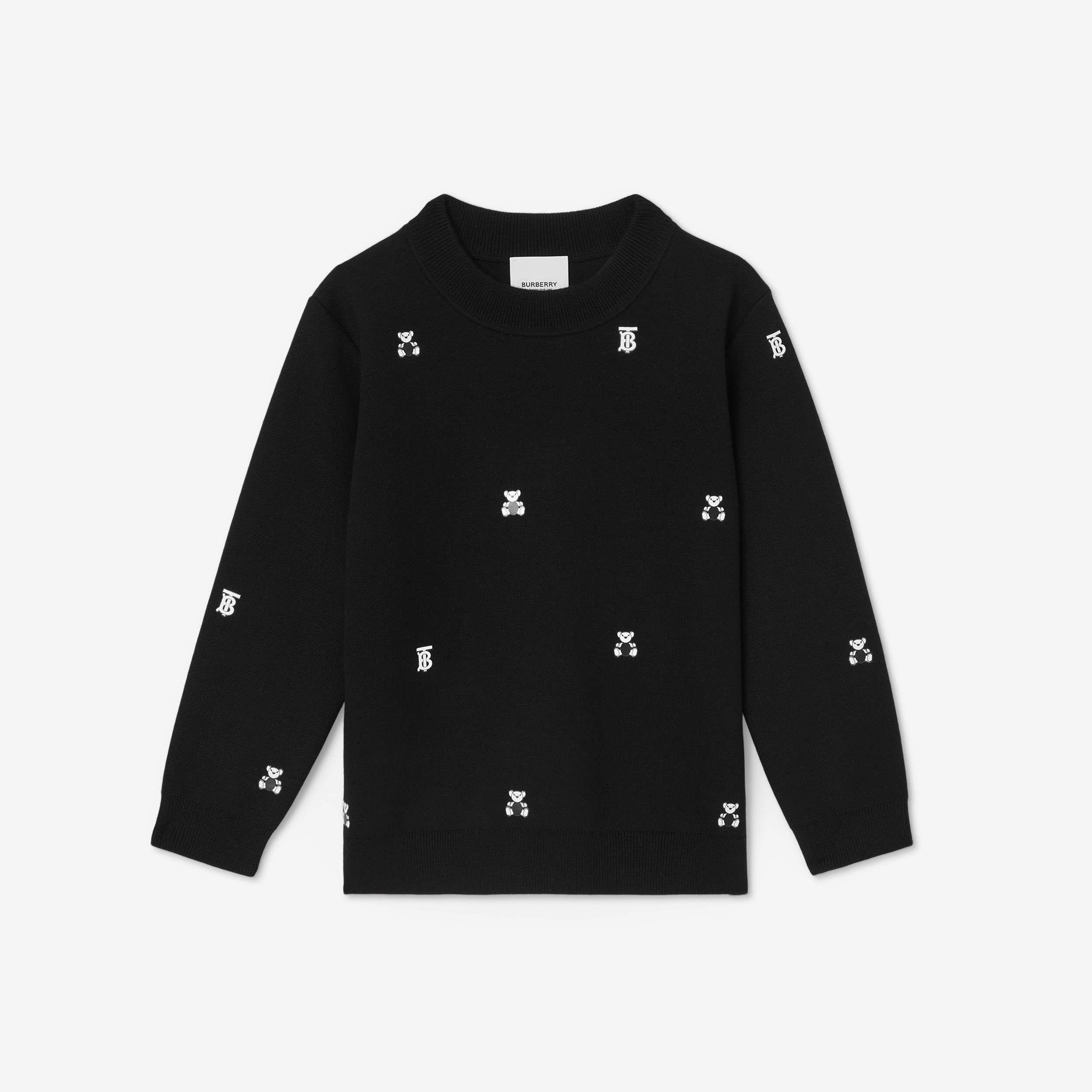 Suéter de lã com estampa Thomas Bear (Preto) | Burberry® oficial - 1