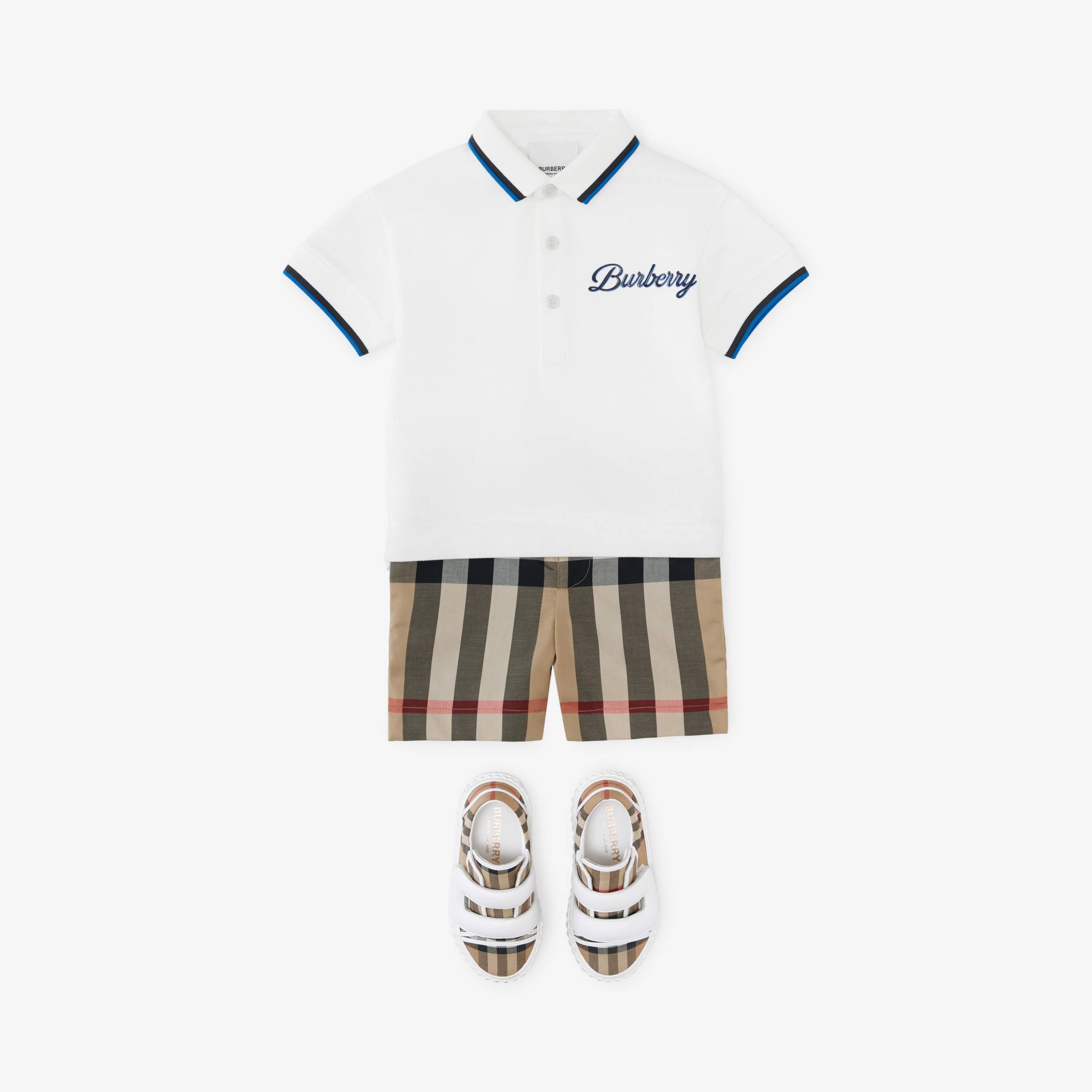 Logo Script Print Cotton Piqué Polo Shirt in White - Children | Burberry® Official - 3