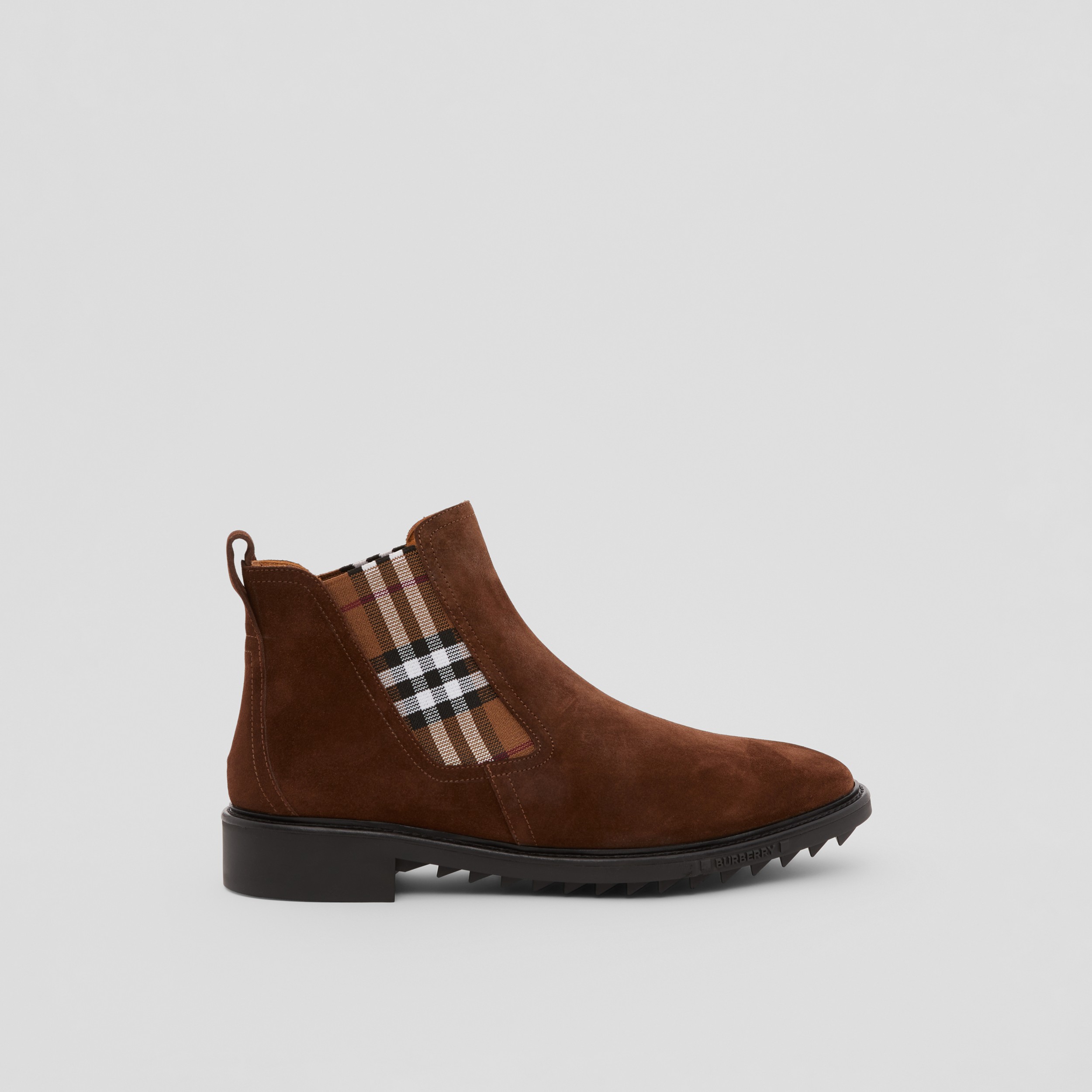 Vintage Check Detail Suede Chelsea Boots in Brown - Men | Burberry® Official - 1